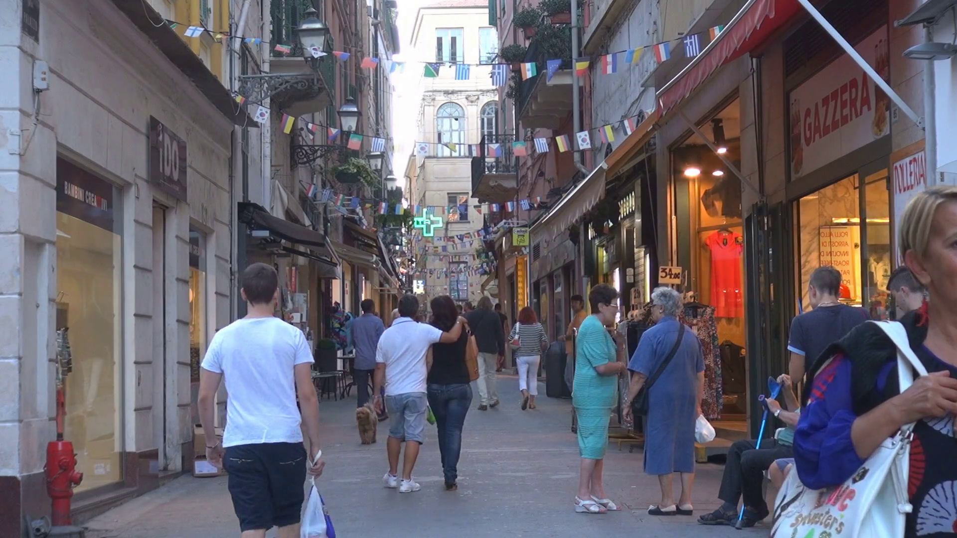 Tourist people enjoy pedestrian shopping narrow street in iconic San ...