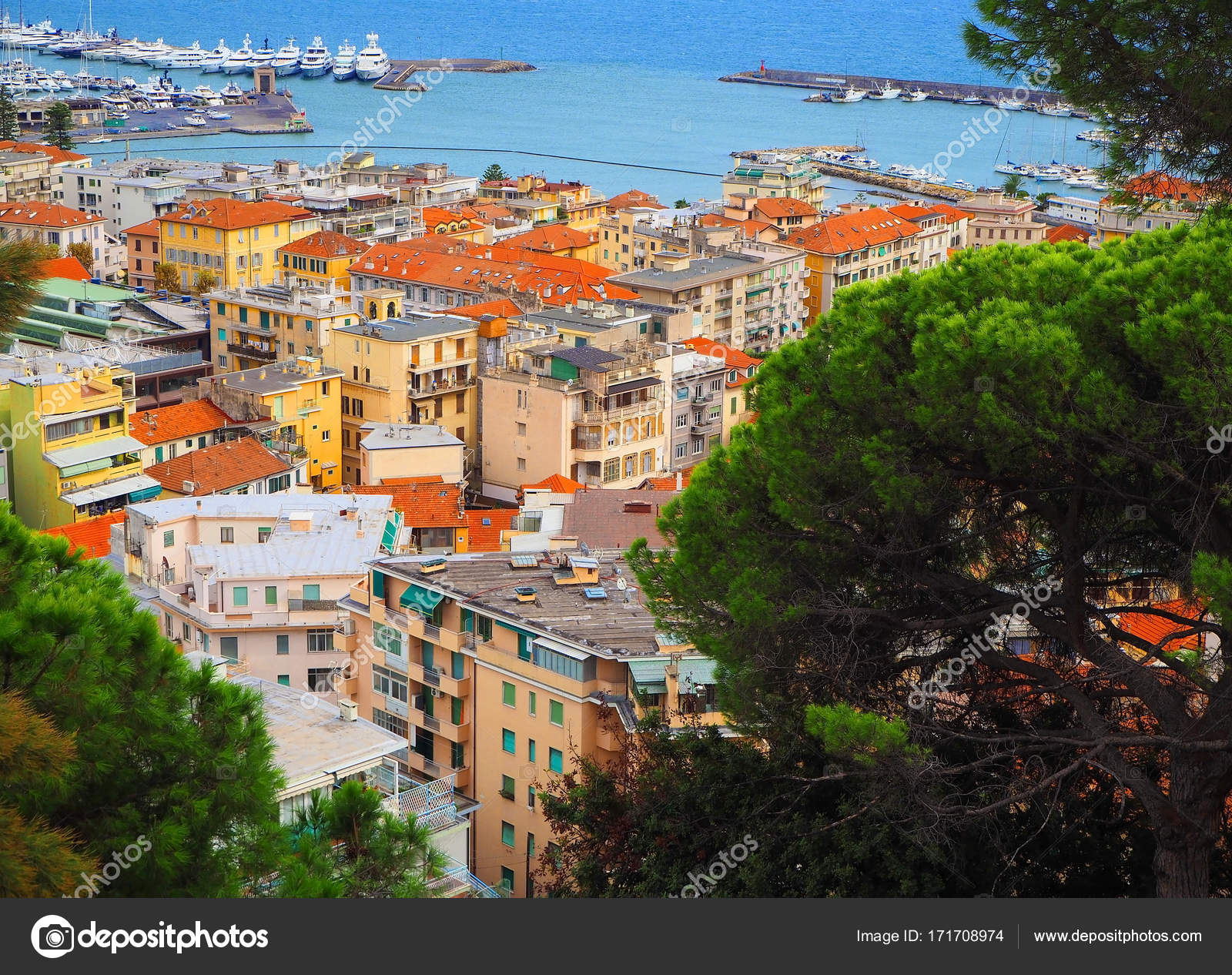 view port of San Remo (San Remo) and of the city on Azure Italian ...