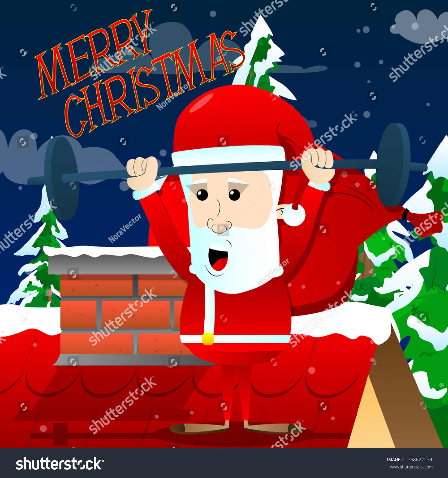 Weightlifter Santa Claus Lifting Barbell Vector Stock Vector ...