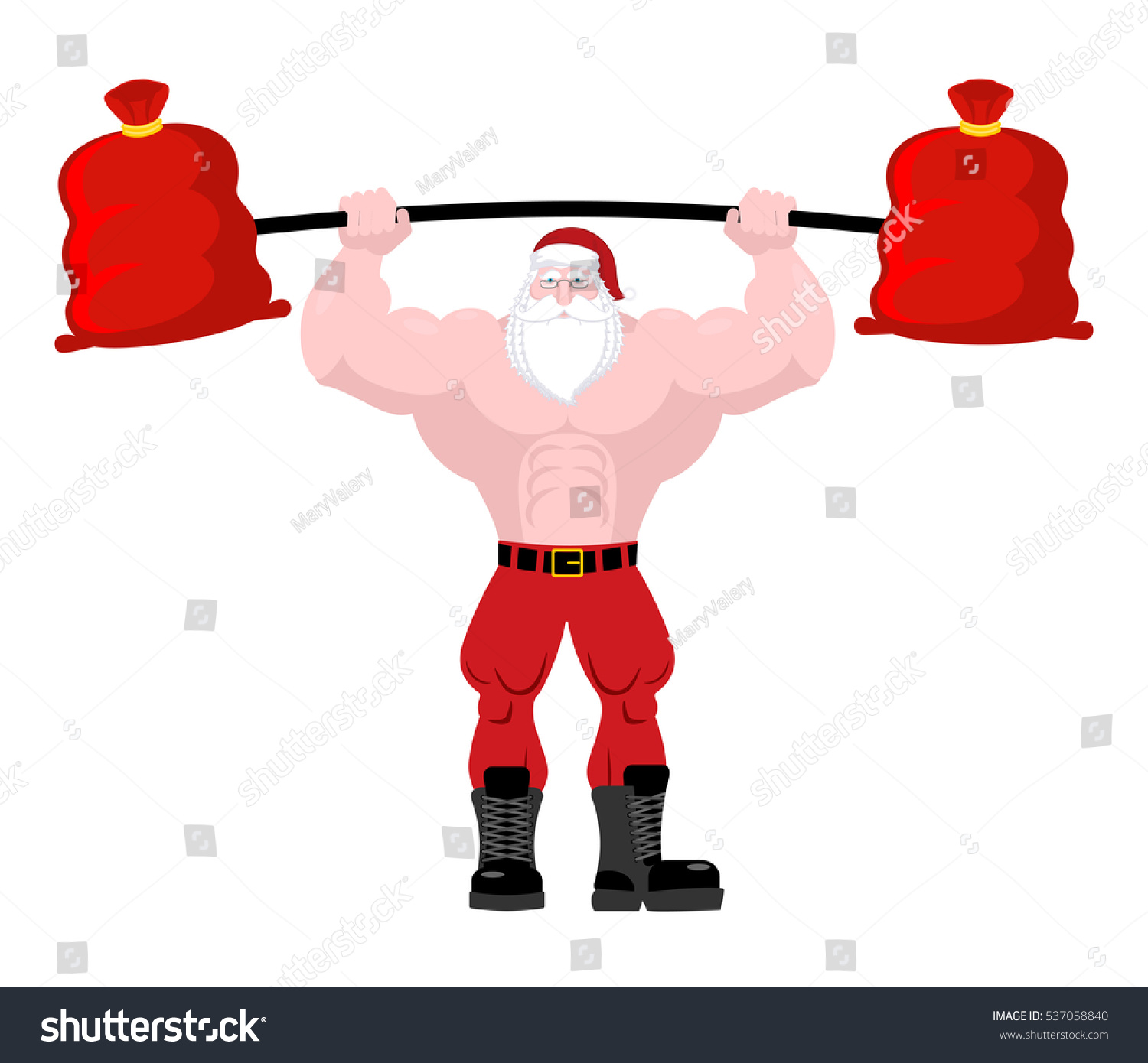Strong Santa Claus Lift Barbell Red Stock Illustration 537058840 ...