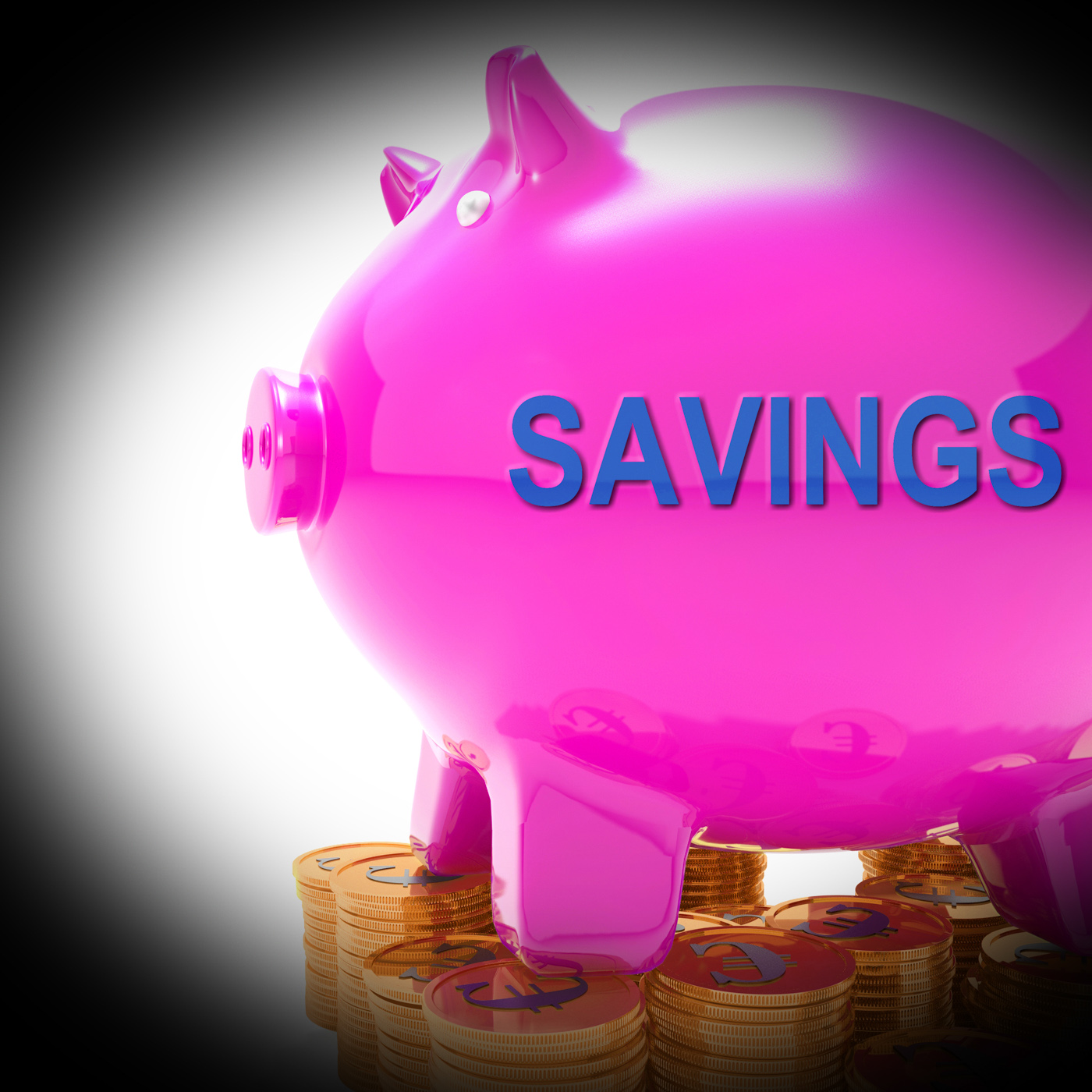 Savings piggy bank coins means spare funds and bank account photo