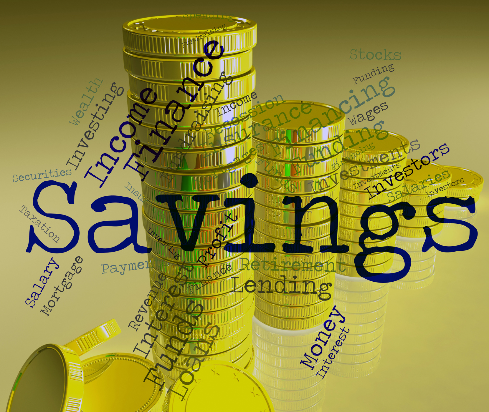 Savings word indicates money cash and text photo