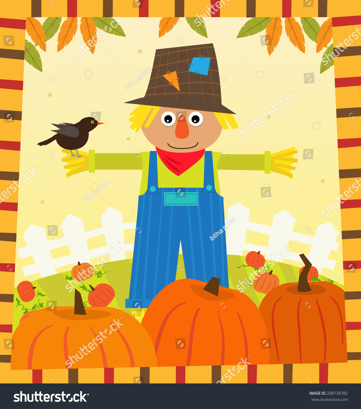 Scarecrow Pumpkins Cute Scarecrow Bird On Stock Vector 208739782 ...