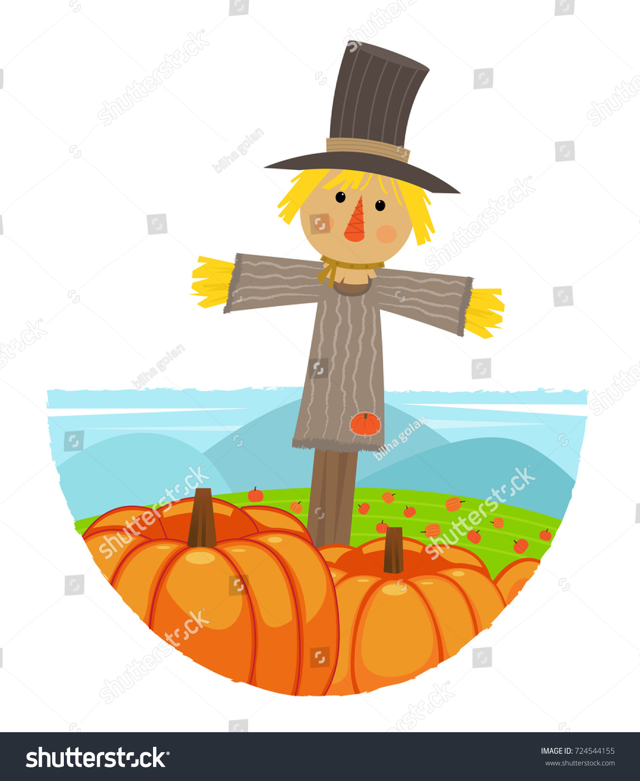 Scarecrow Field Clipart Scarecrow Standing Pumpkin Stock Vector ...