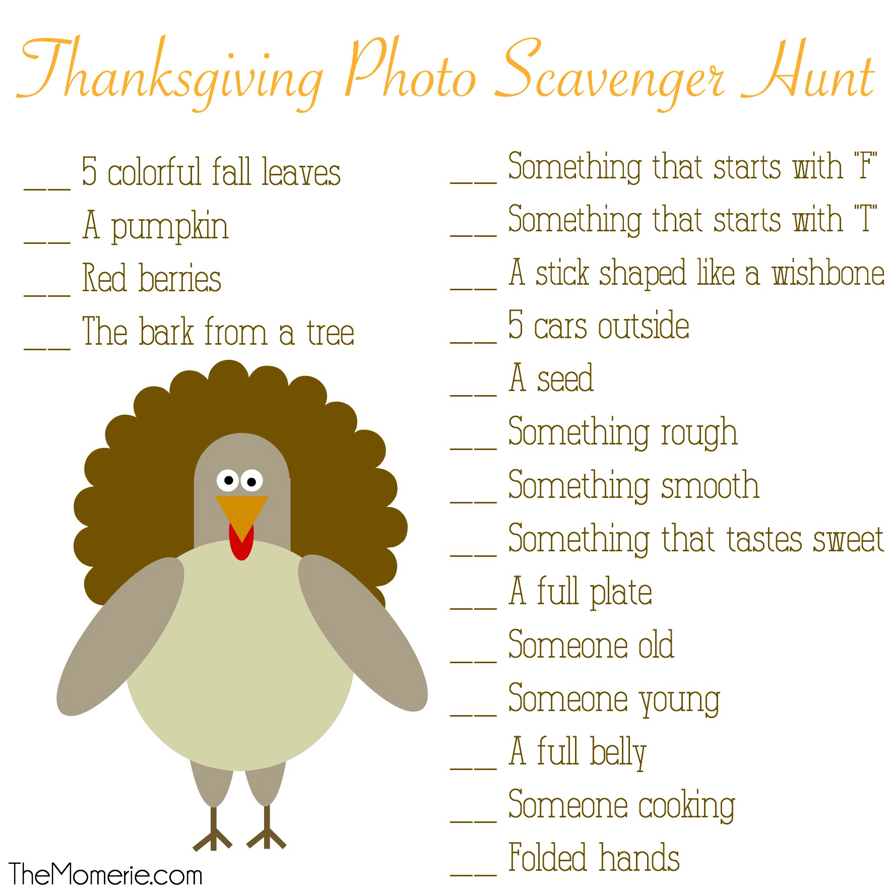 Thanksgiving Photo Scavenger Hunt | The Momerie