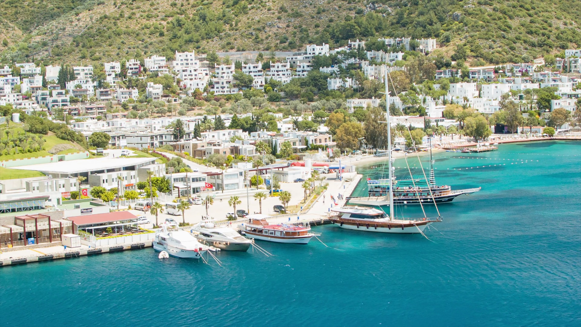 Bodrum Turkey Cruise Port with Sailboats and Yachts Anchored in Blue ...