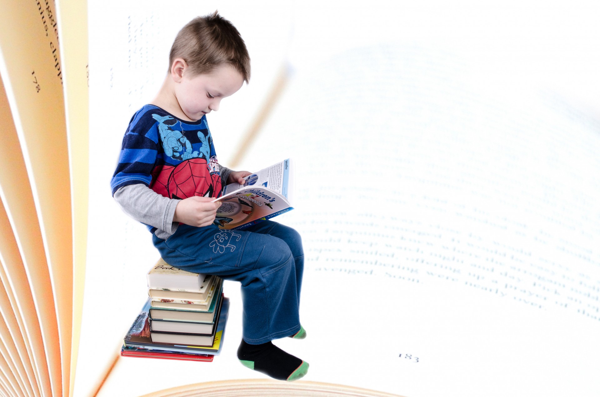 Schoolboy Is Sitting On Books Free Stock Photo - Public Domain Pictures