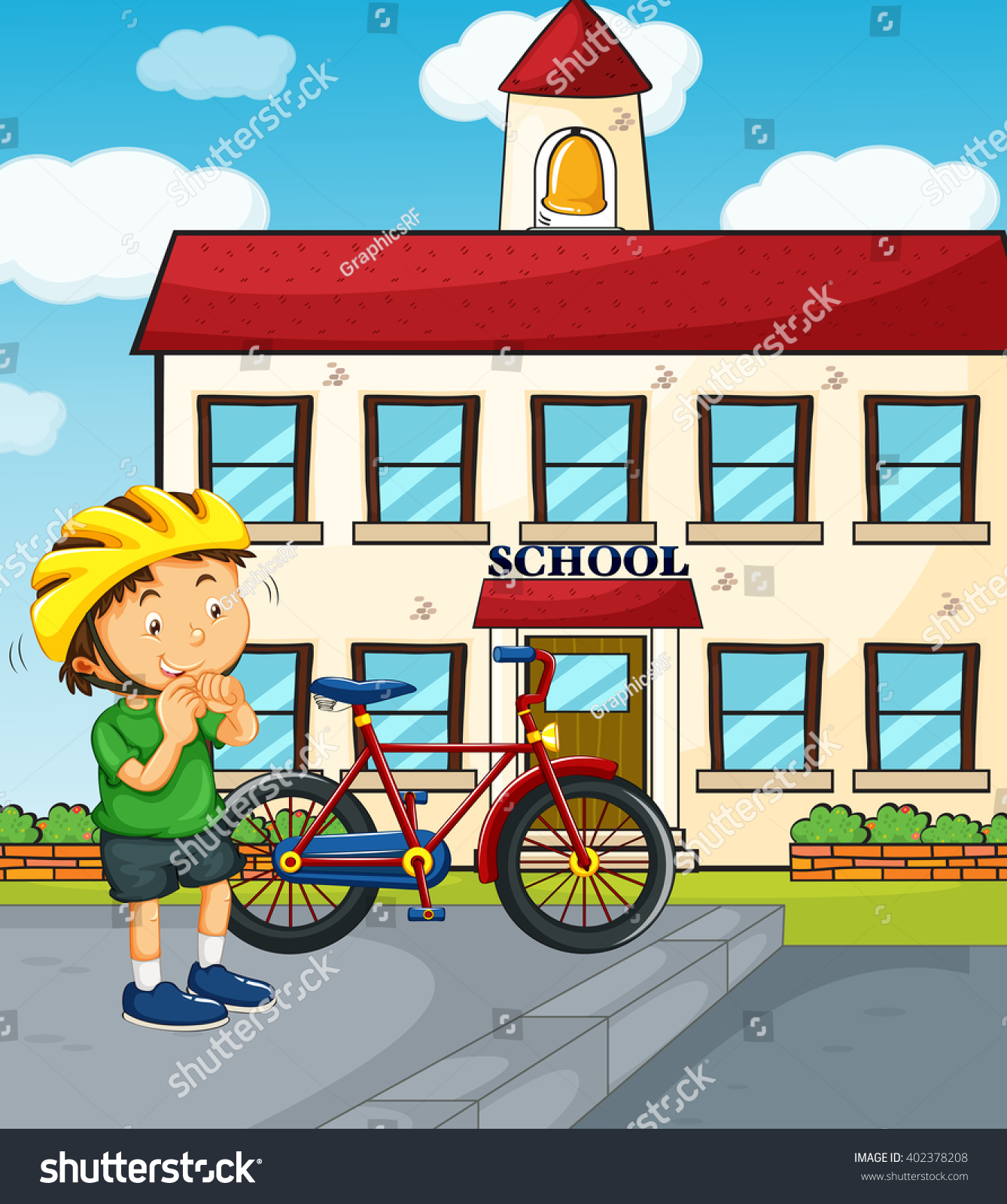 School Scene Boy Bike Illustration Stock Vector 402378208 - Shutterstock