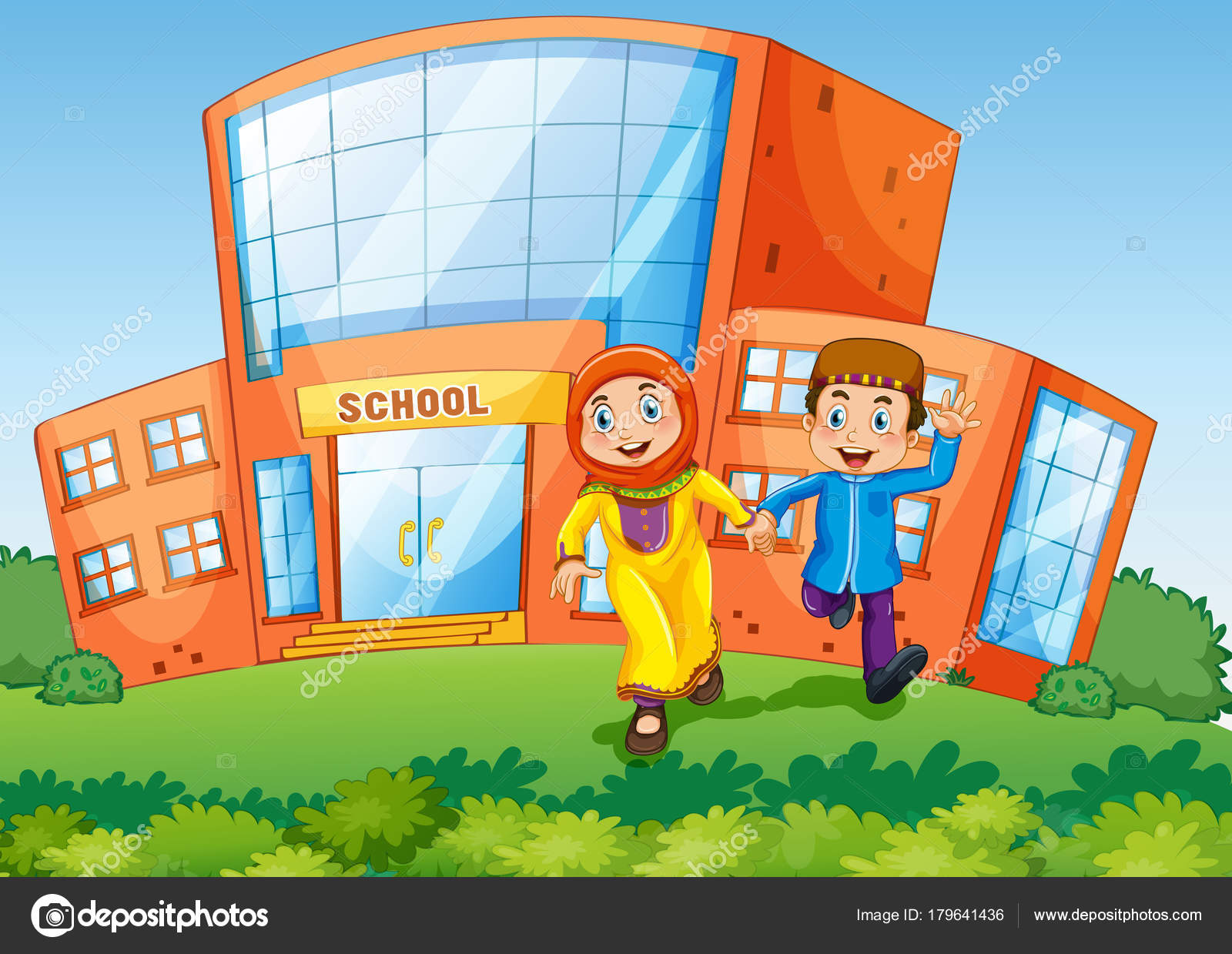 School scene with two muslim kids — Stock Vector © interactimages ...