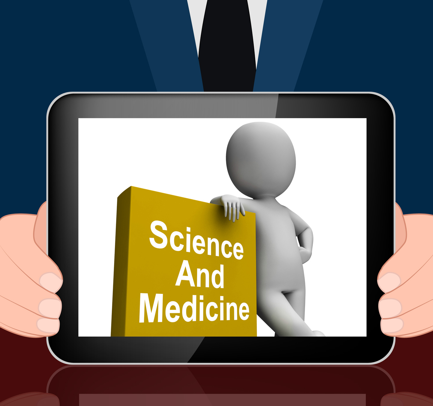 Science and medicine book with character displays medical research photo