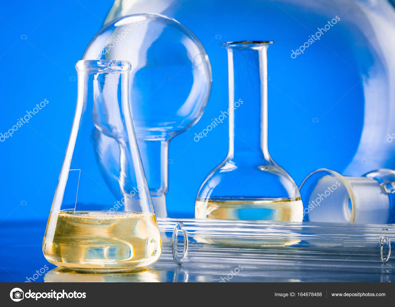 Lab glassware, science laboratory research and development conce ...