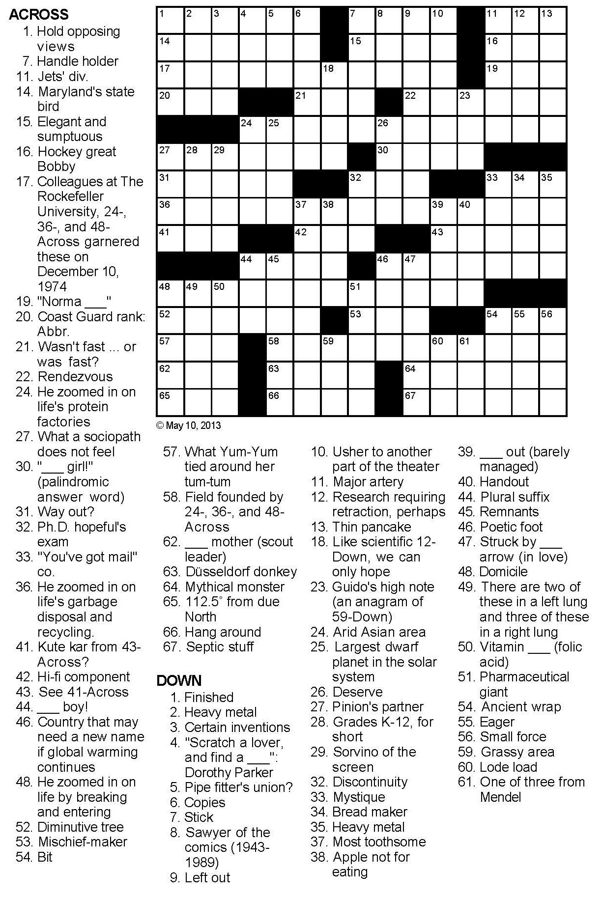 Science Tribute Crossword Puzzle Rockefeller University