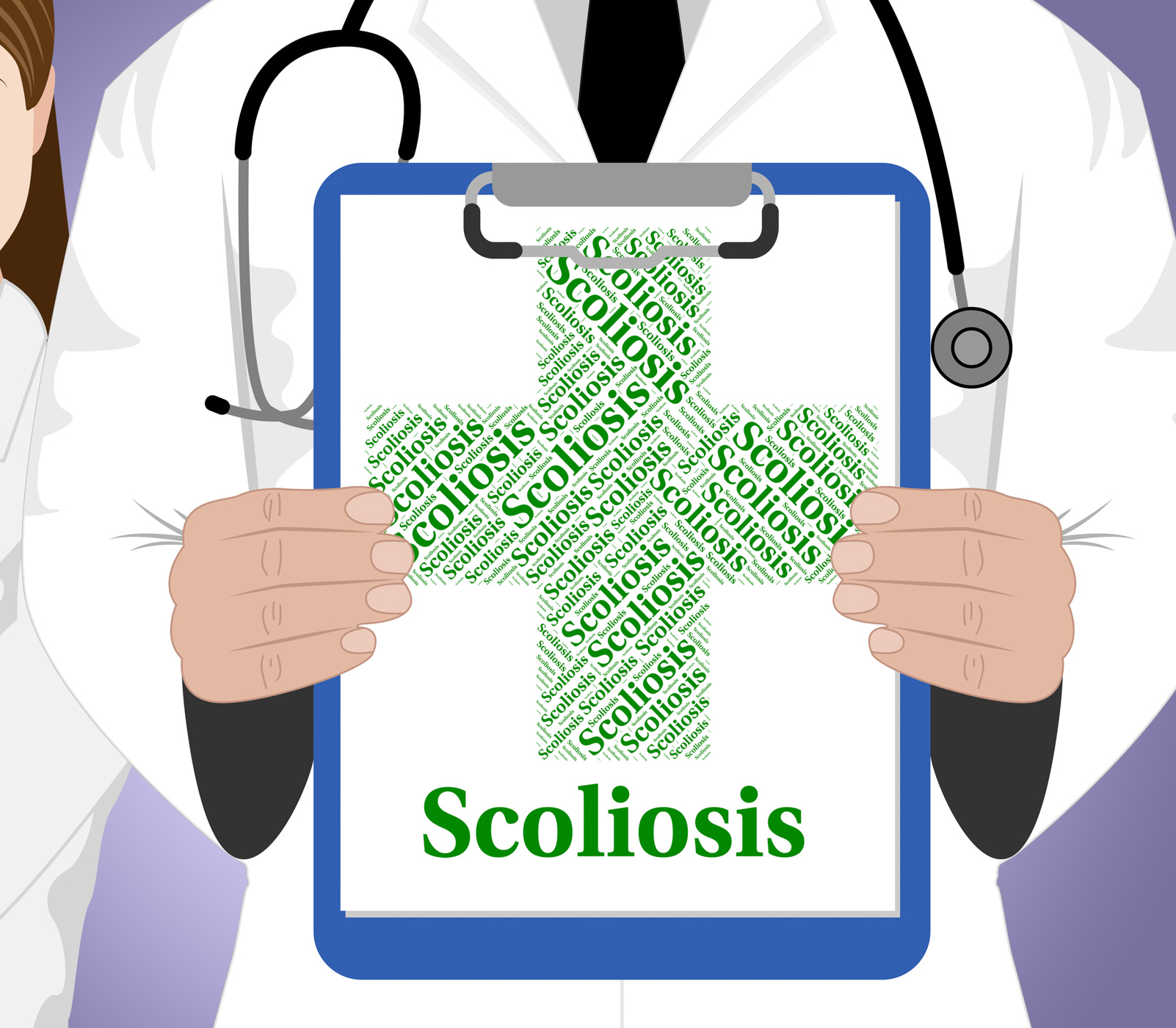 Scoliosis word represents spinal axis and affliction photo
