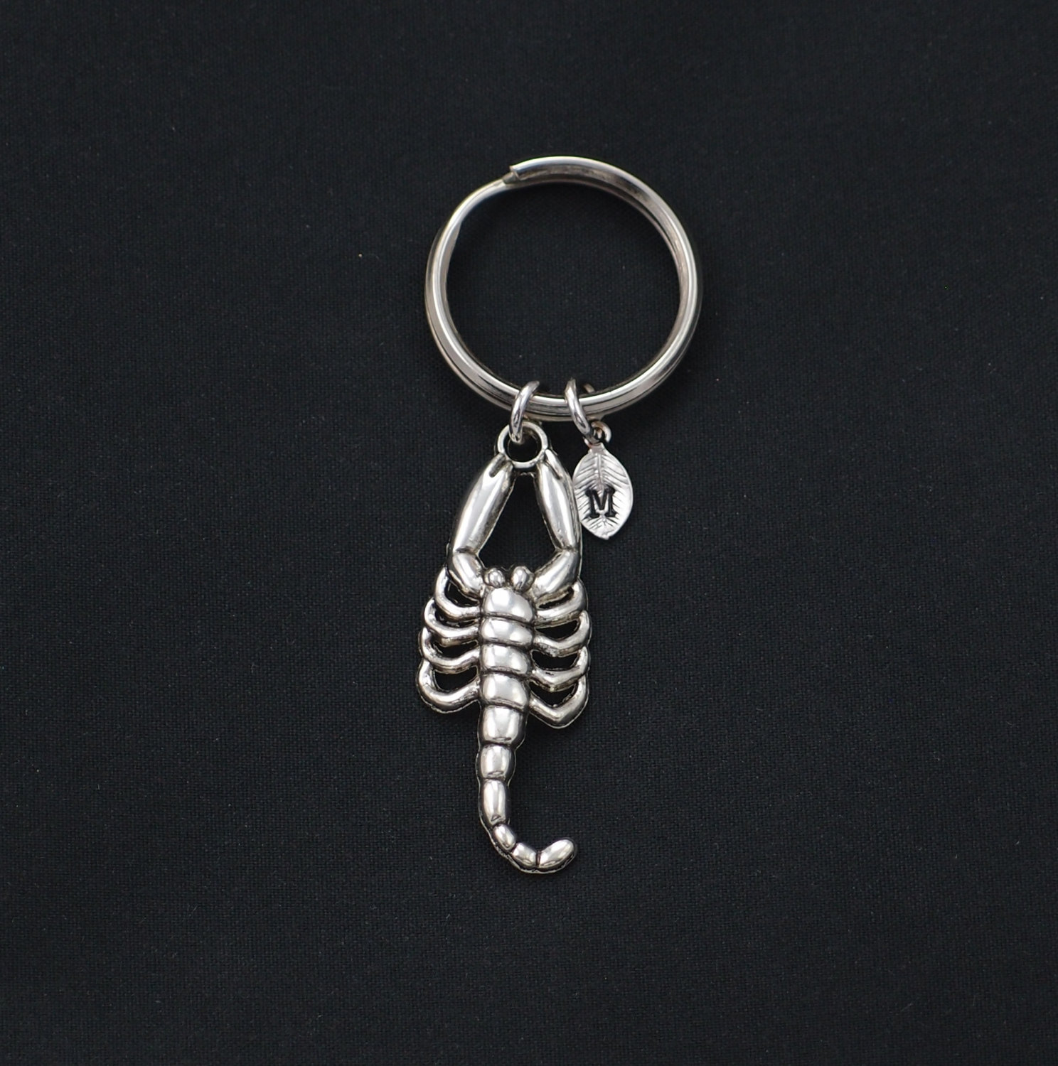 large scorpion keychain sterling silver filled initial