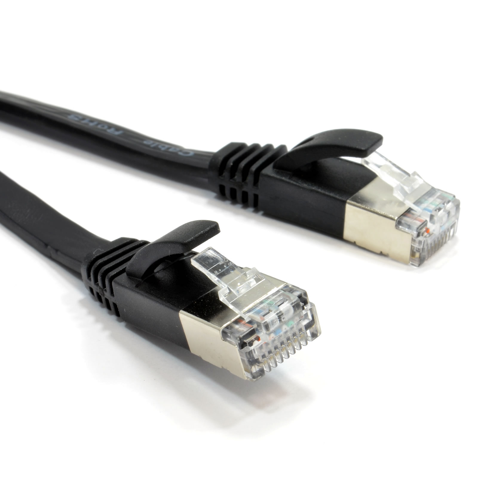 FLAT CAT6A S/STP Shielded 500MHz Ethernet LAN Cable RJ45 0.3m BLACK ...