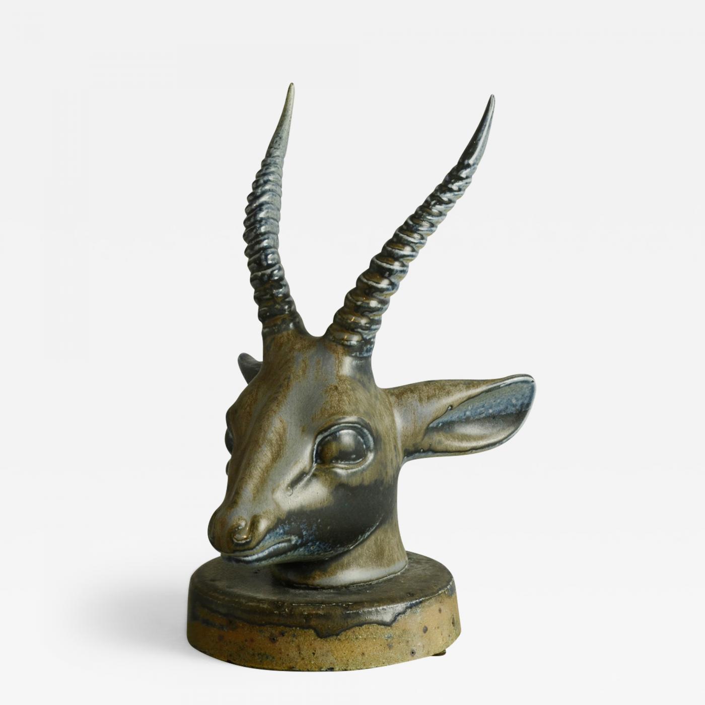 Axel Salto - Antelope Head Sculpture in Stoneware with Blue Matte ...