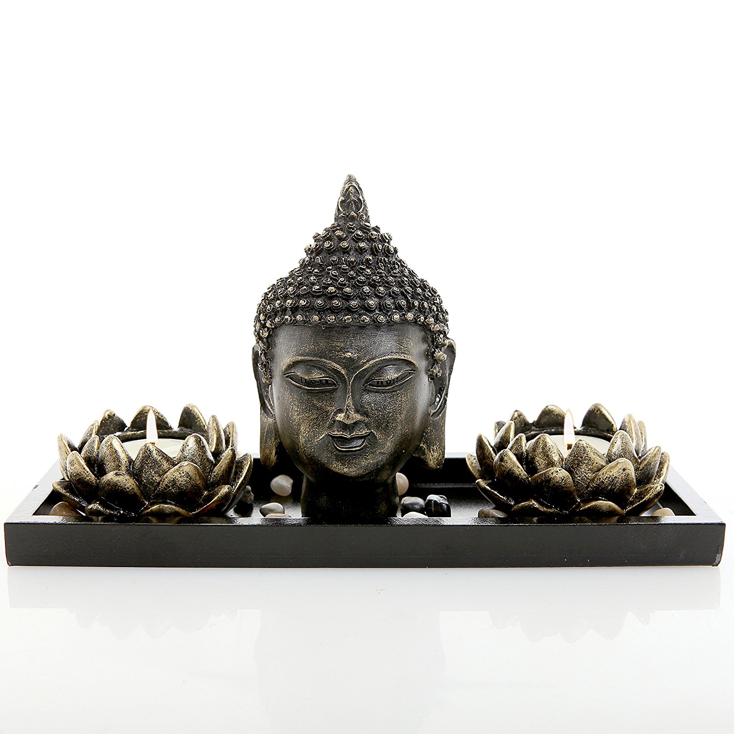 Amazon.com: MyGift Buddha Head Sculpture Zen Garden Set w/ Lotus ...