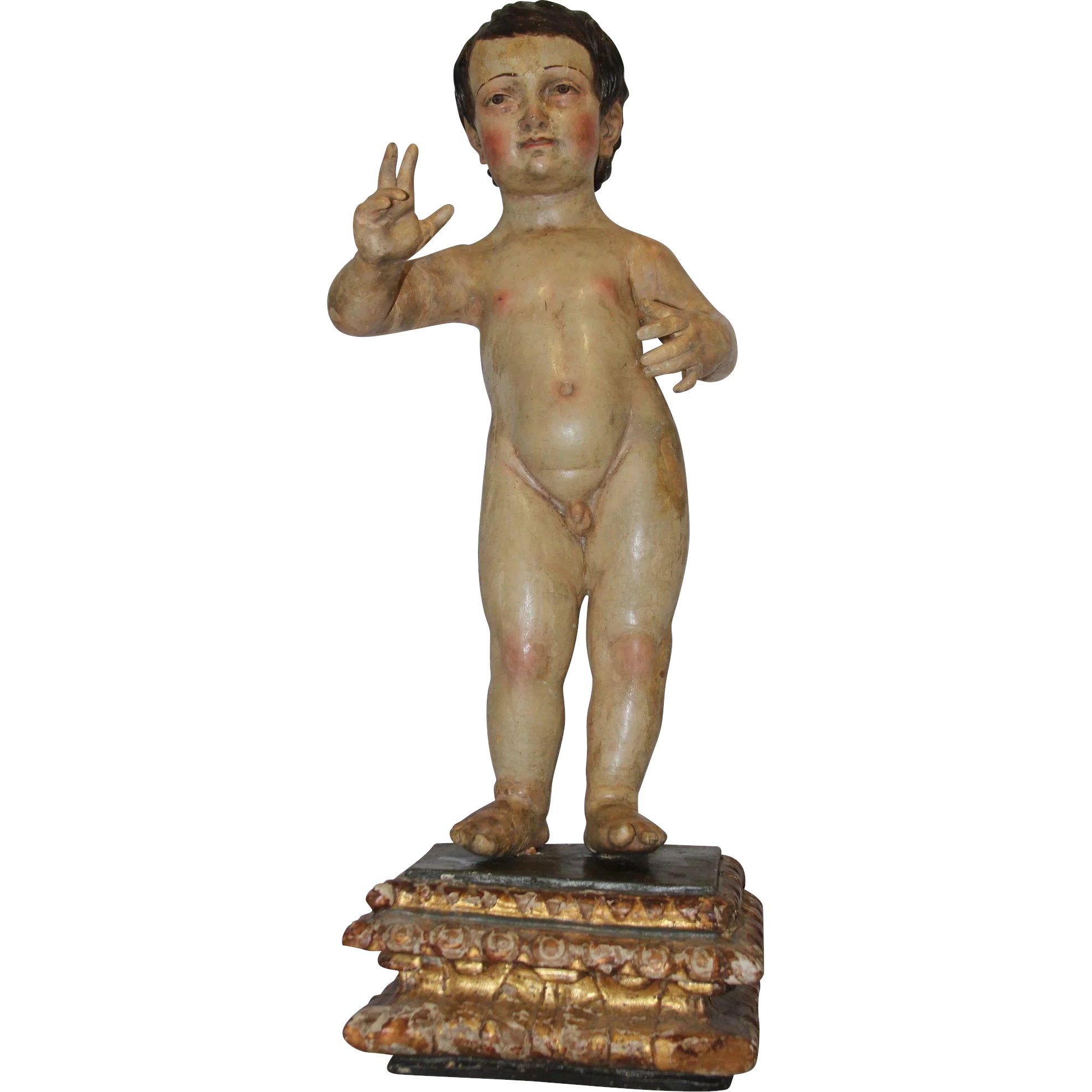18th Century Sculpture of Baby Jesus Blessing - Wood Carved ...