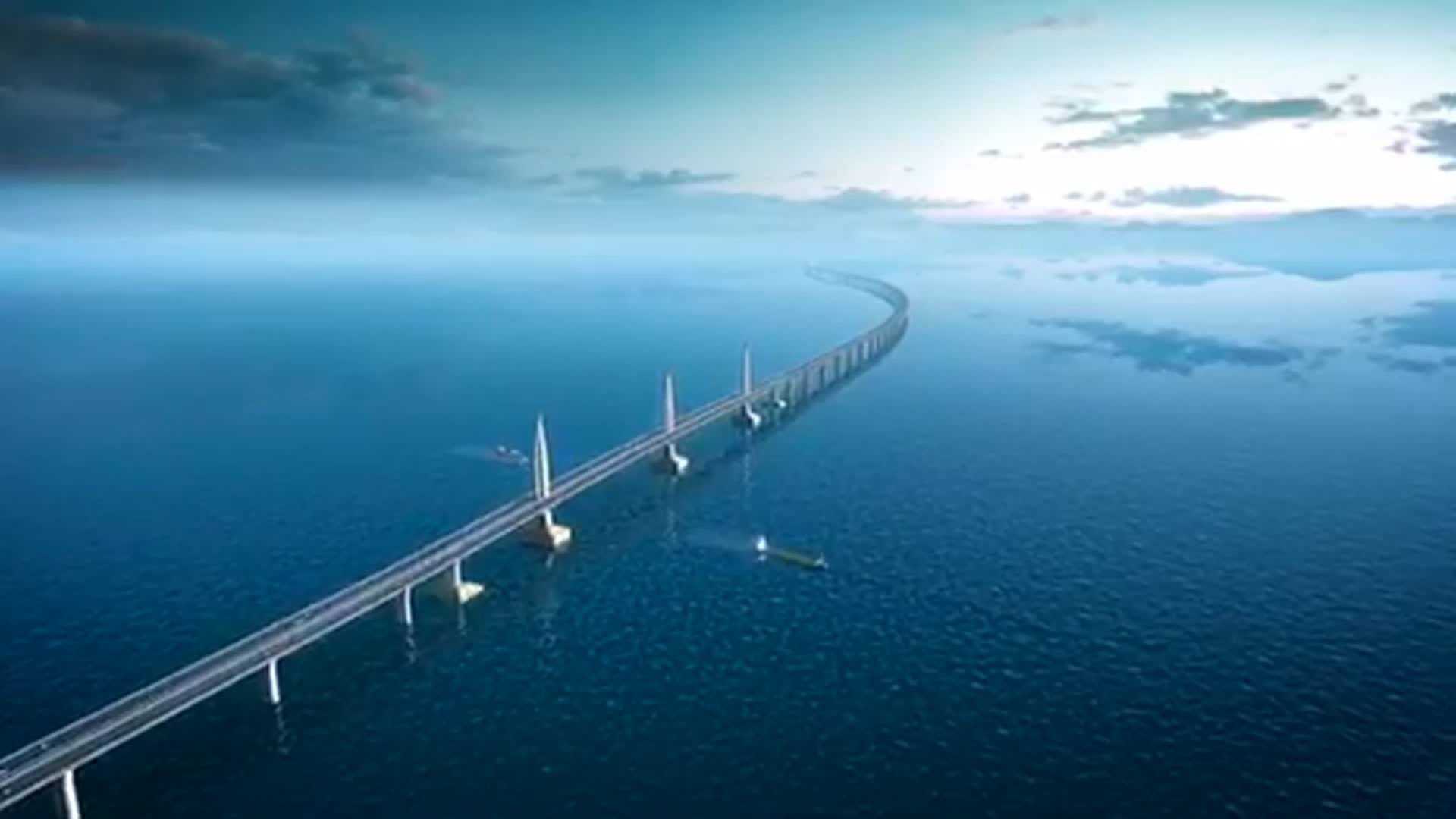 Aerial view: Main span of world's longest sea bridge closed - YouTube