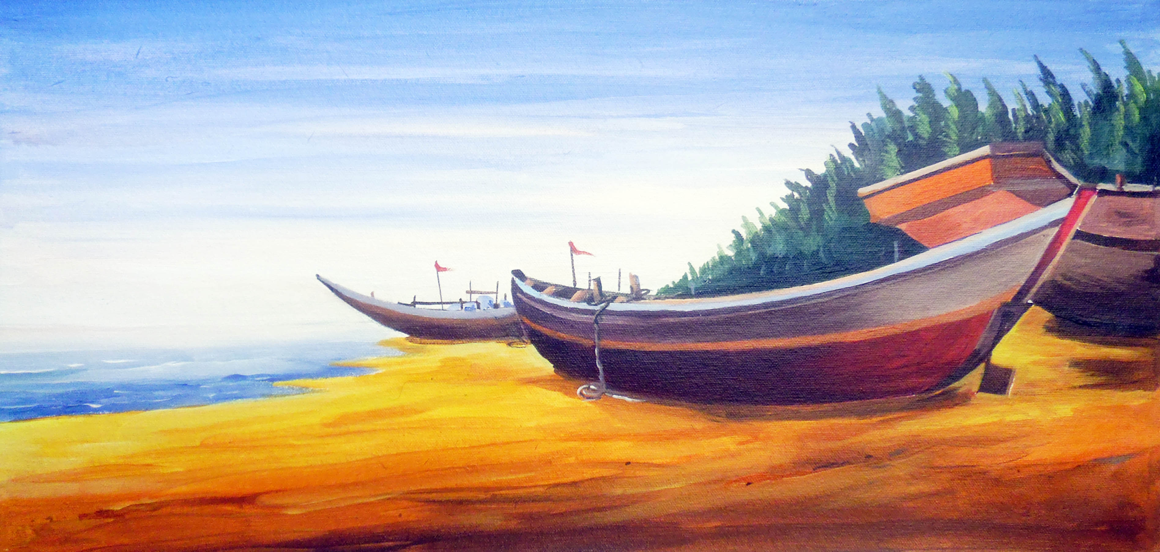 Buy Painting Fishing Boats At Morning Seashore Artwork No 7753 by ...