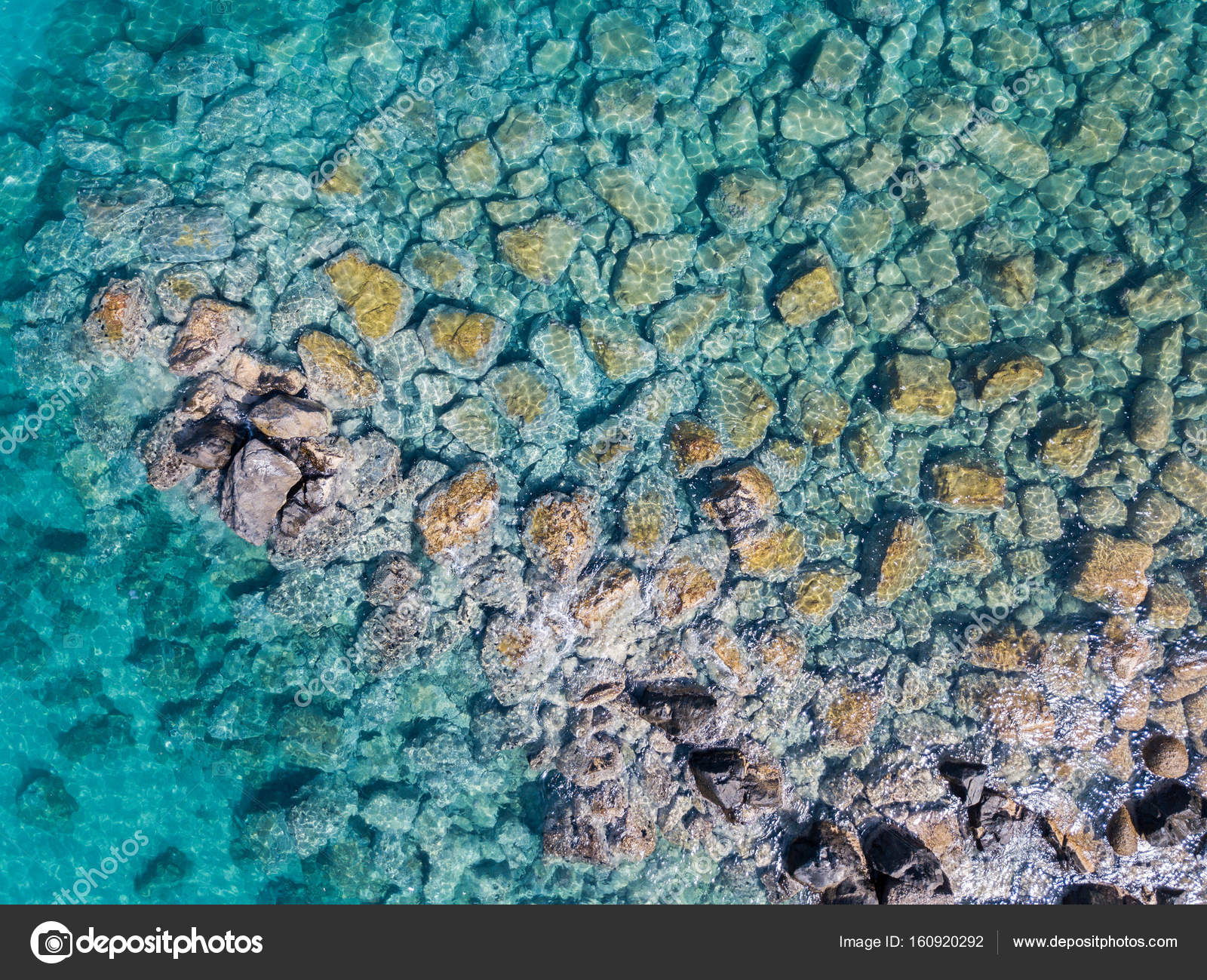 Aerial view of rocks on the sea. Overview of the seabed seen from ...