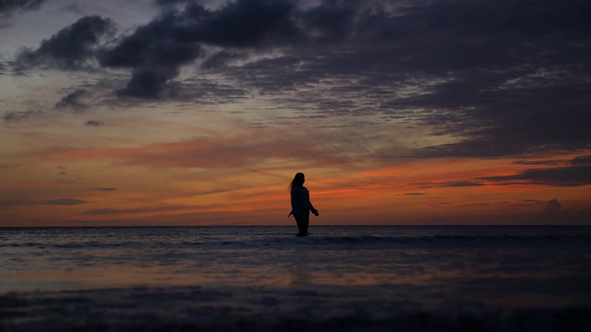 Woman Silhouette Walking on Seashore at Sunset in Sea Stock Video ...
