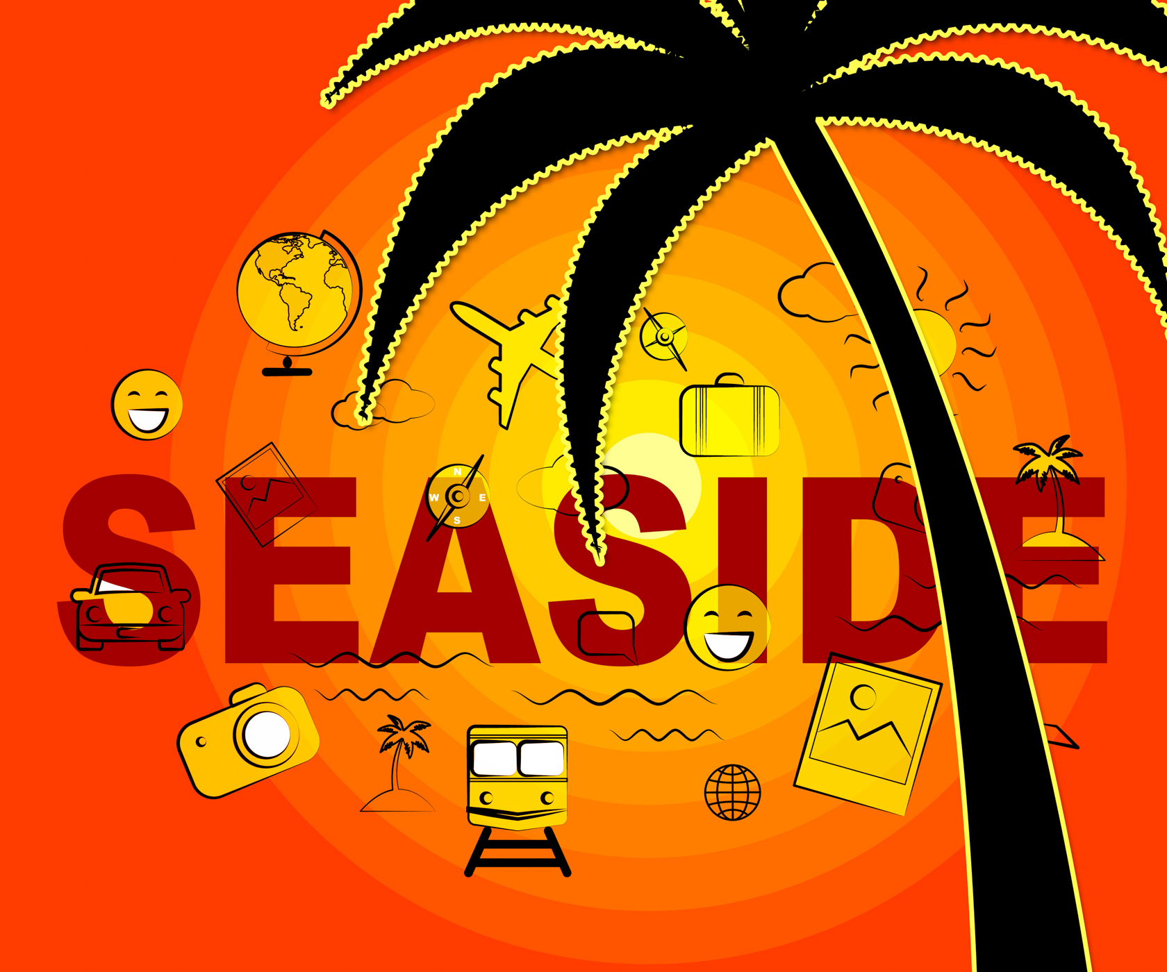 Seaside icons represents beach holidays and vacationing photo