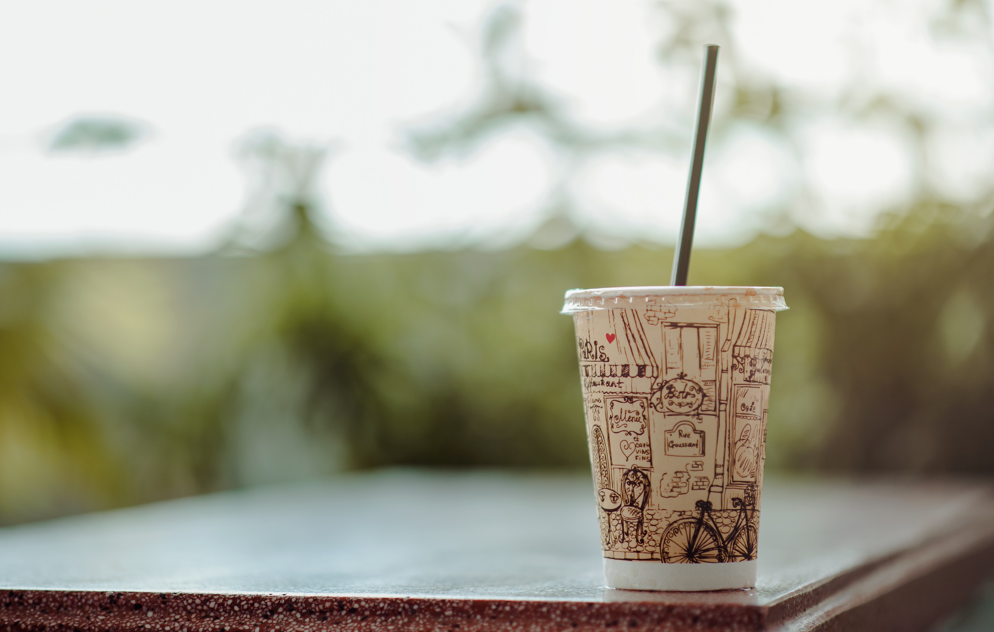 Selective Focus Photo of White Plastic Cup With Lid and Straw, Food, Vintage, Traditional, Tea, HQ Photo