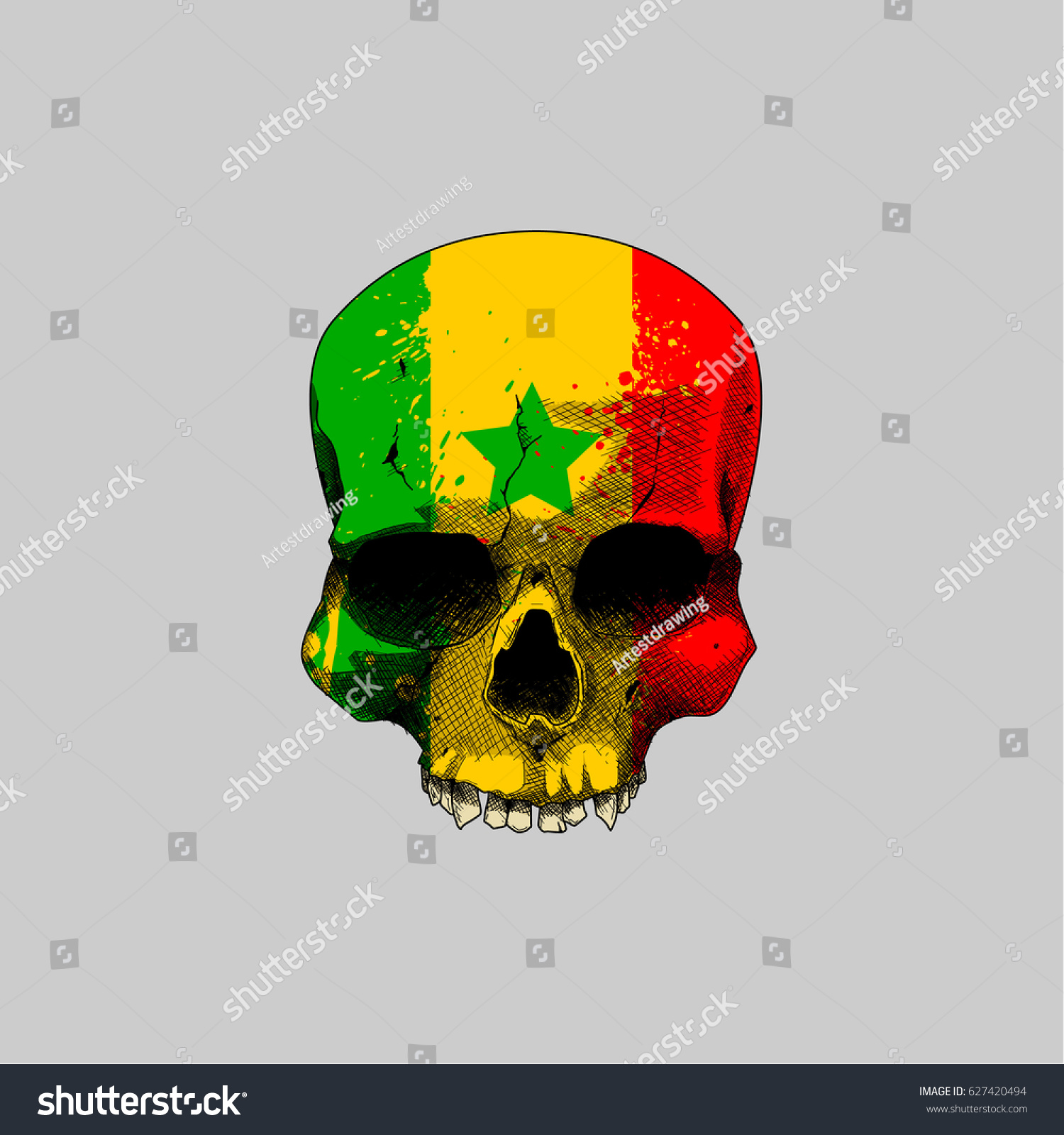 Senegal Grunge Flag On Skull Head Stock Vector 627420494 - Shutterstock