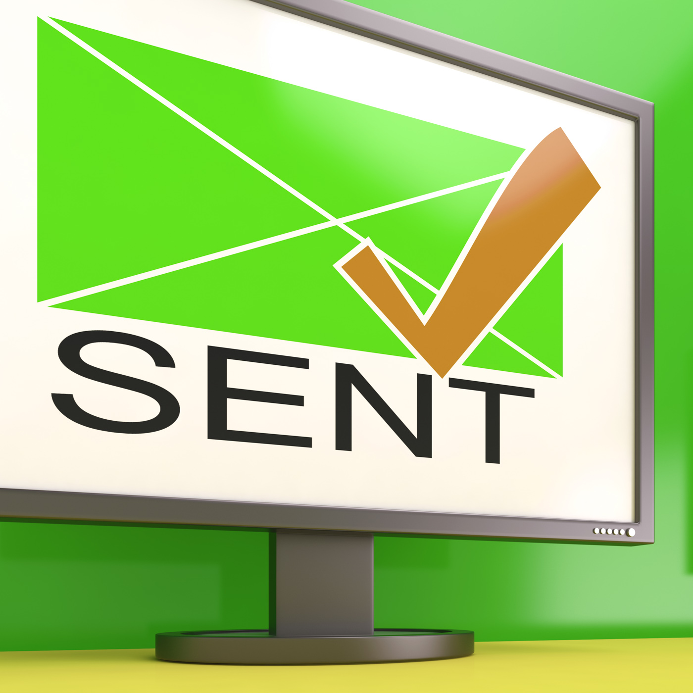 Sent envelope on monitor showing delivered messages photo
