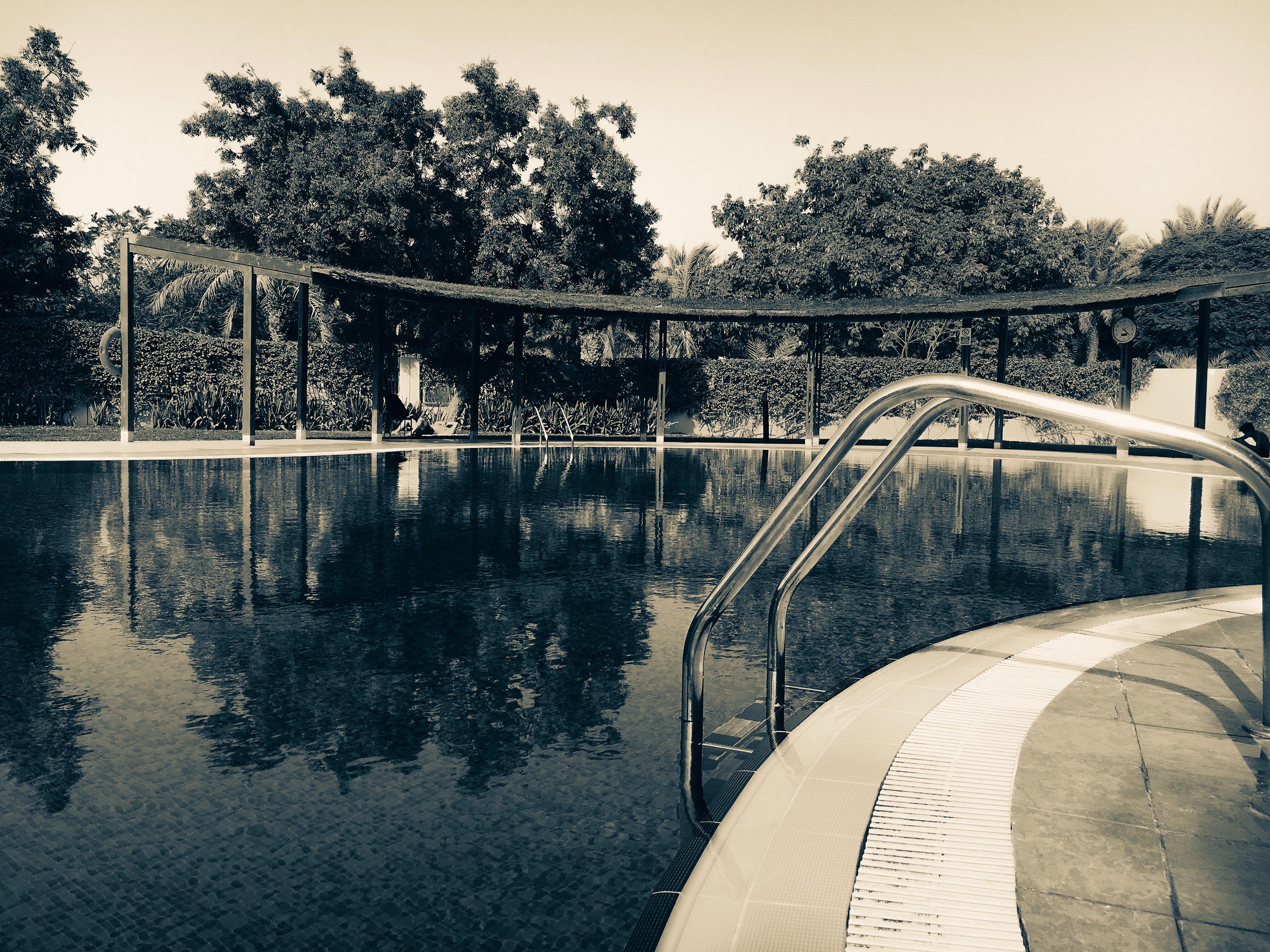 Sepia photography of swimming pool