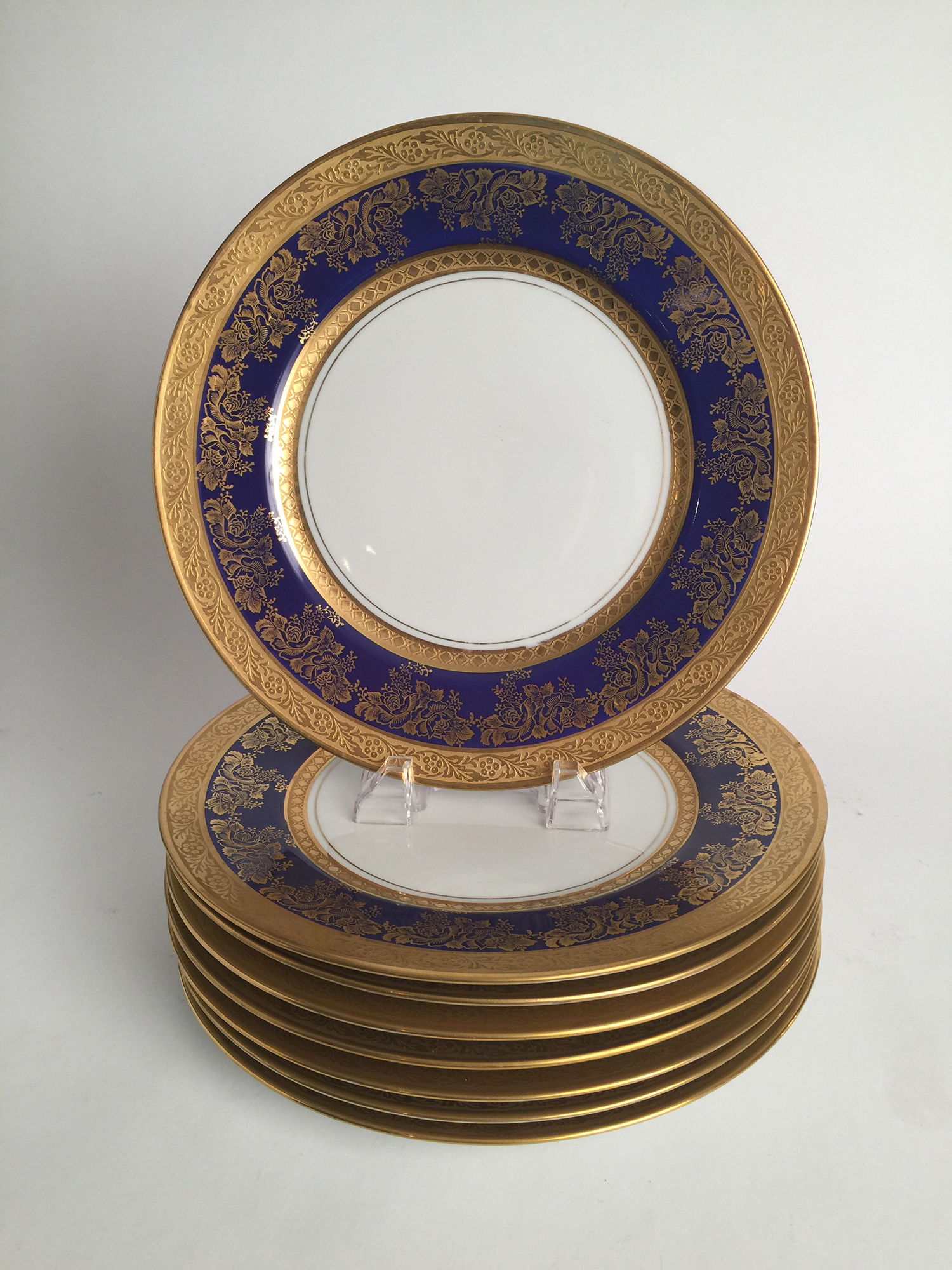 Set of Eight Gold And Cobalt Blue Service Plates Marked Czech. Omen ...