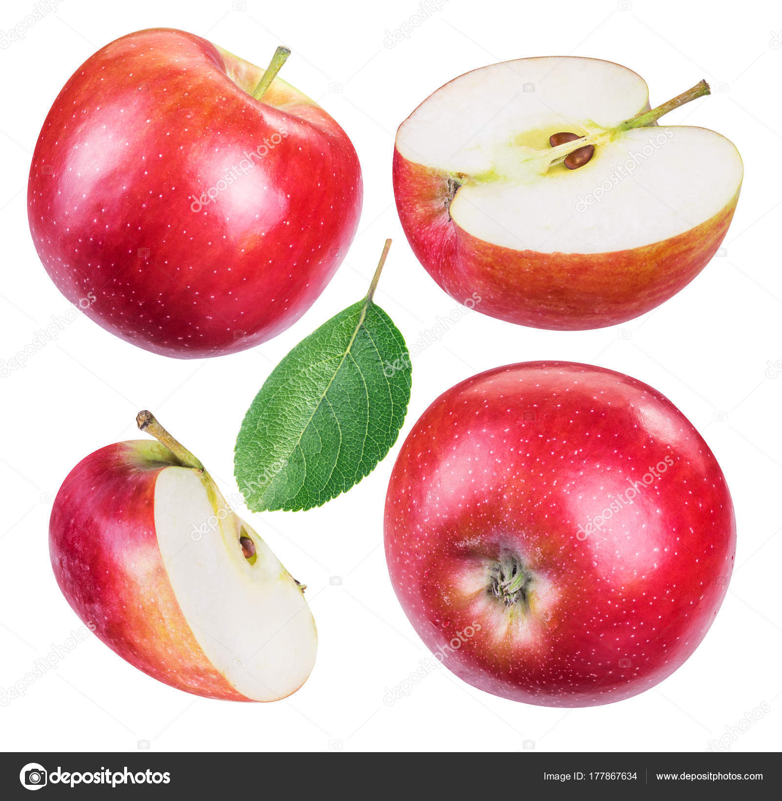 Set of ripe red apples and apple slices. — Stock Photo ...