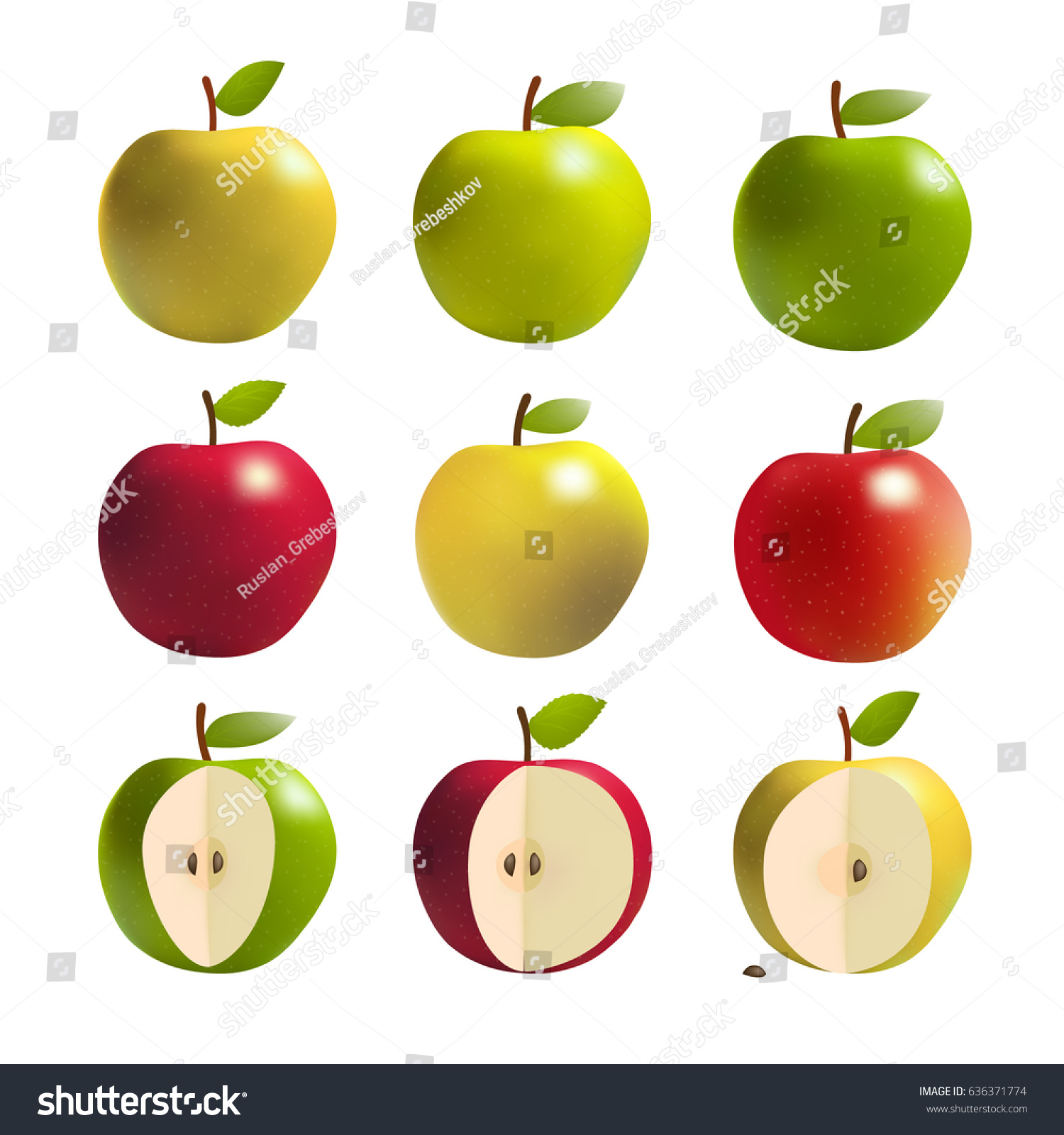Vector Set Apples Different Colors Stock Vector 636371774 - Shutterstock