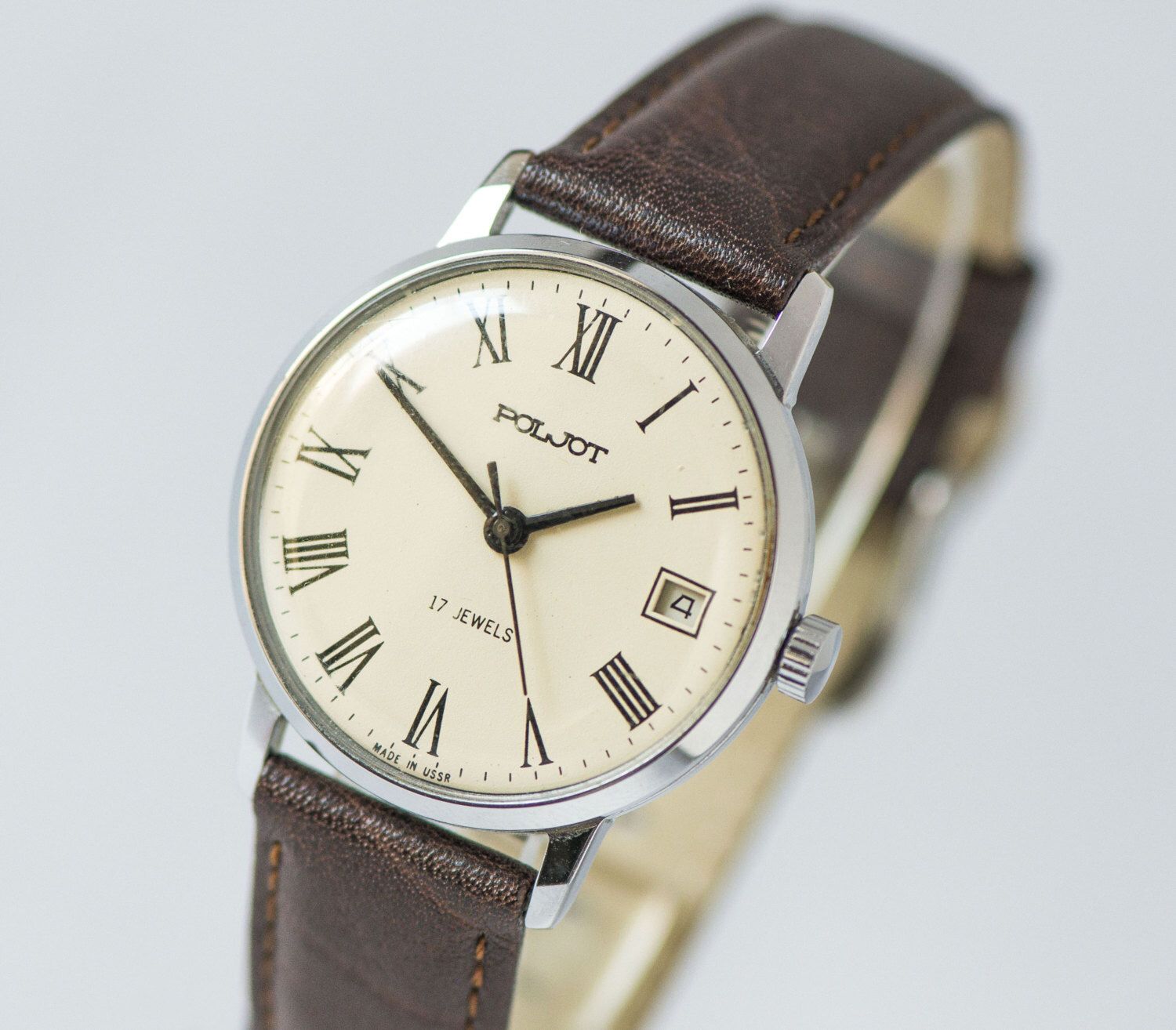 Elegant gent's watch Poljot silver beige shades men's watch mint ...