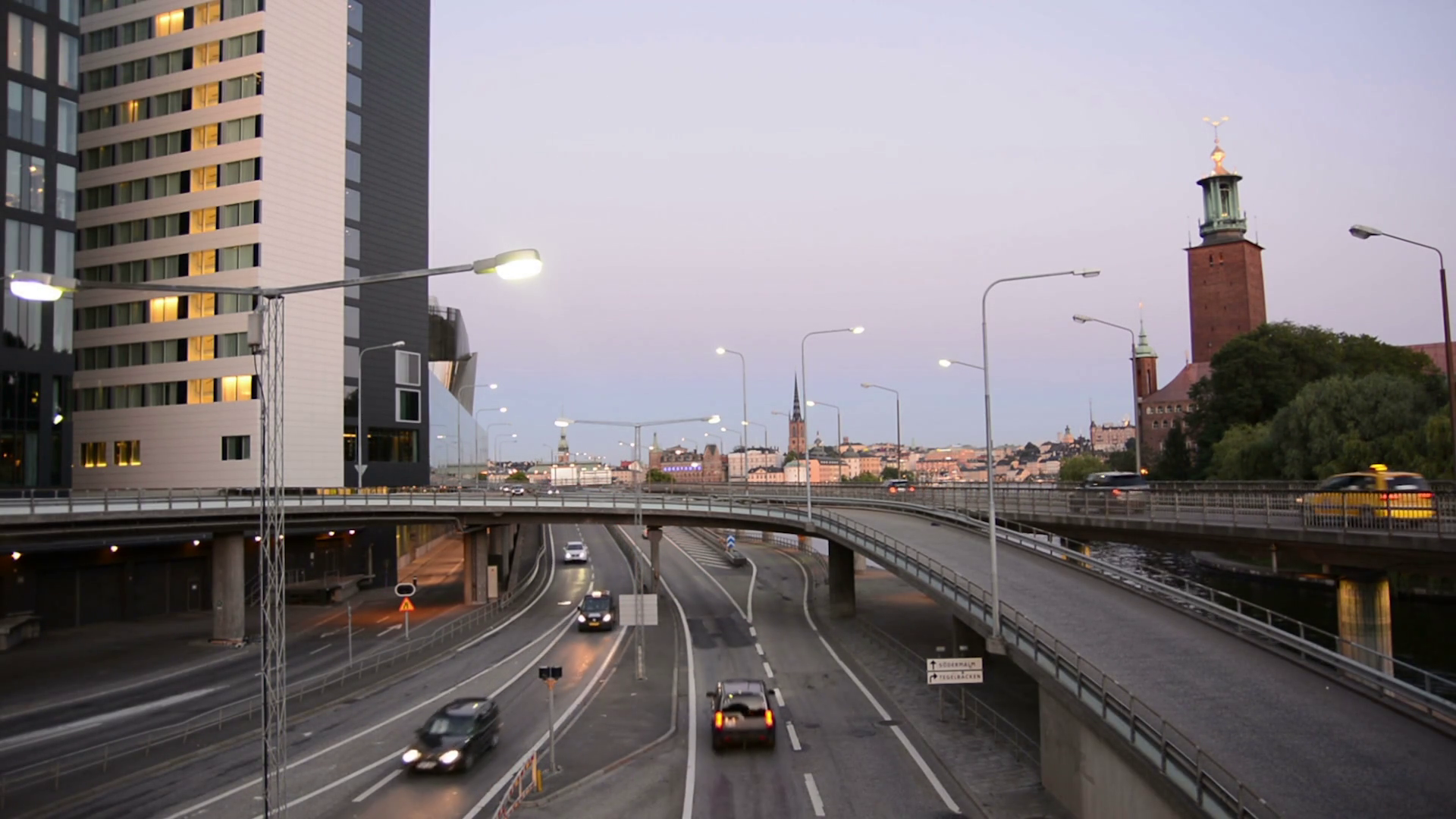 Overpass road junction in Stockholm, Sweden. Stockholm City Hall and ...