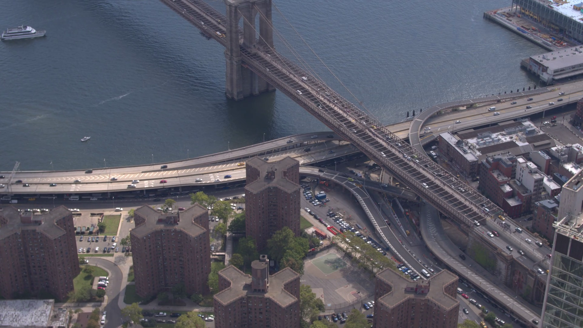 AERIAL: Congested traffic on busy Brooklyn bridge highway ...