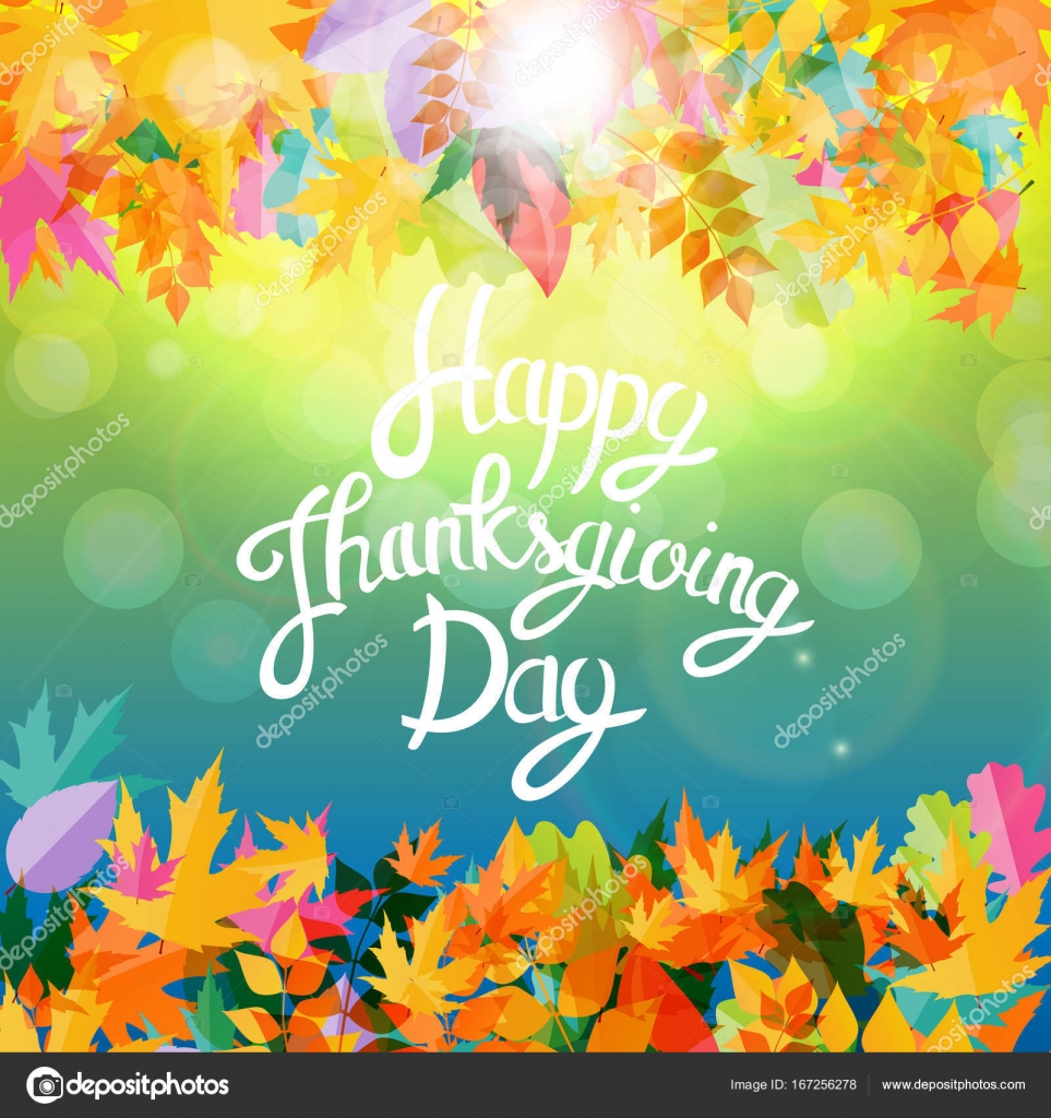 Happy Thanksgiving Day Background with Shiny Autumn Natural Leaves ...