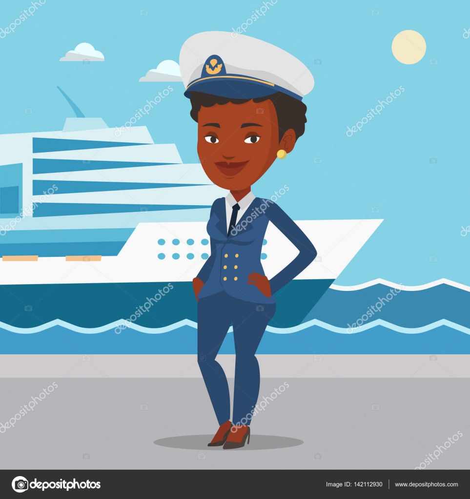 Smiling ship captain in uniform at the port. — Stock Vector ...