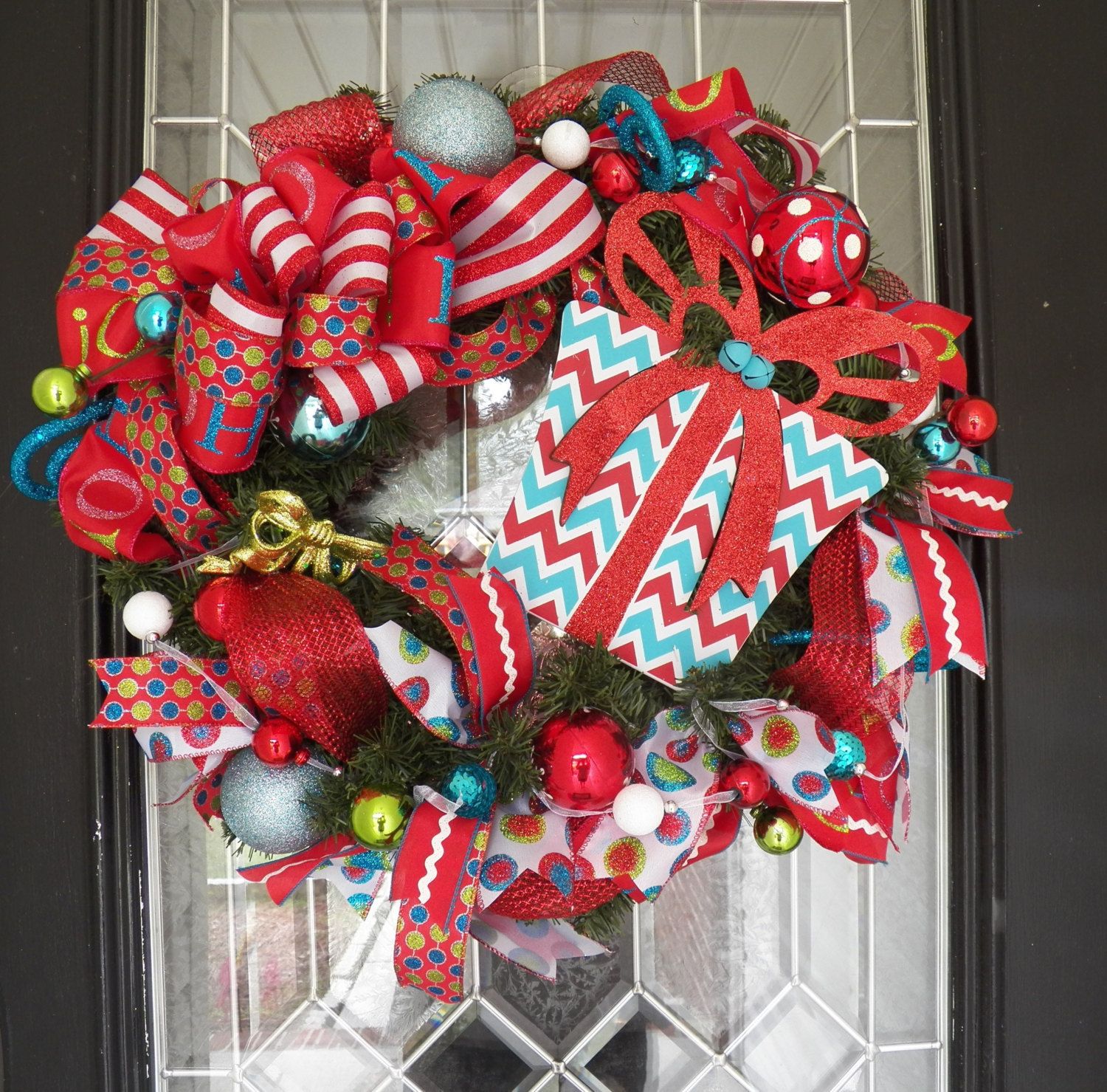 Blue and Red Christmas Wreath, Christmas Decoration, Holiday Wreaths ...