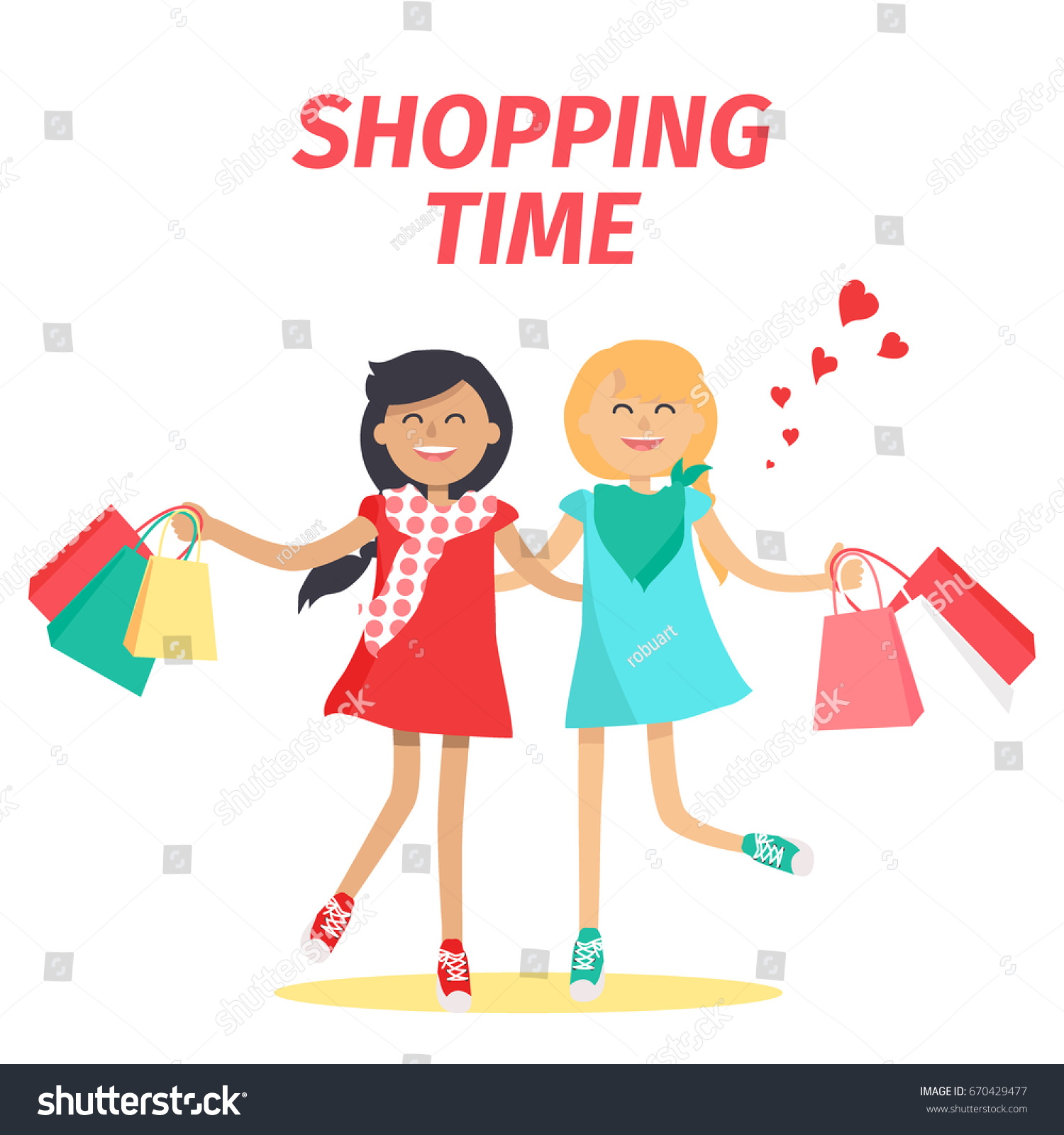 Shopping Time Friend Concept Two Cheerful Stock Vector HD (Royalty ...