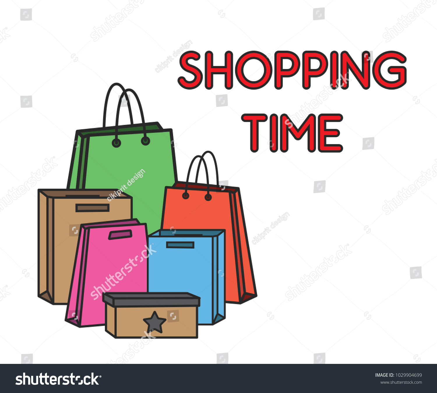 Shopping Time Shopping Bag Cartoon Design Stock Vector HD (Royalty ...