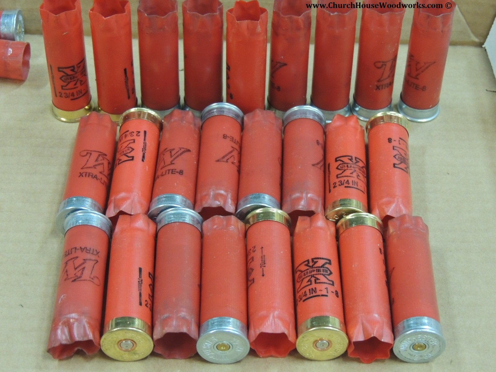 100 RED 12 Gauge Used Empty Shotgun Shells | Church House Woodworks