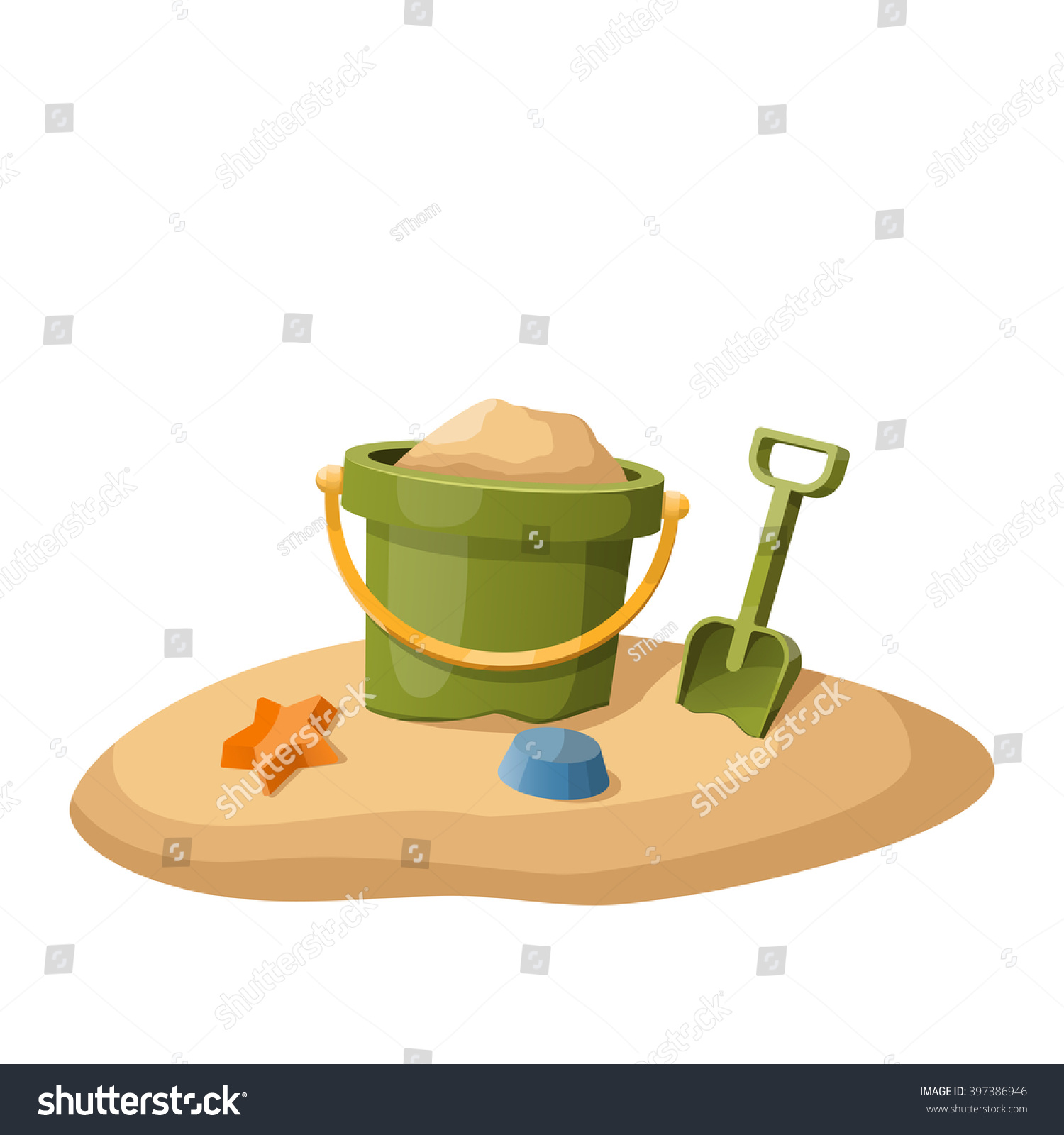 Toy Bucket Shovel Sand Isolated On Stock Photo (Photo, Vector ...