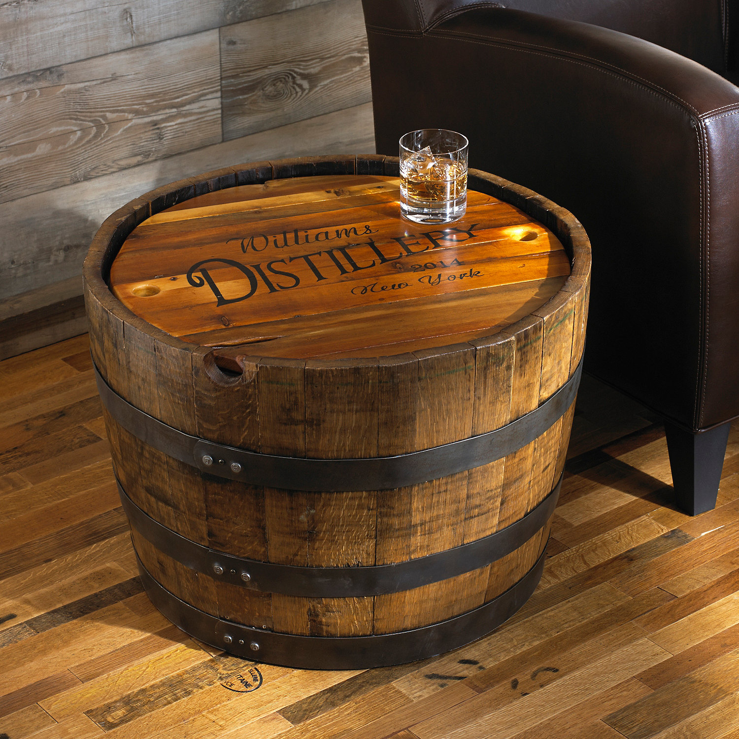 Personalized Whiskey Barrel Table - Wine Enthusiast