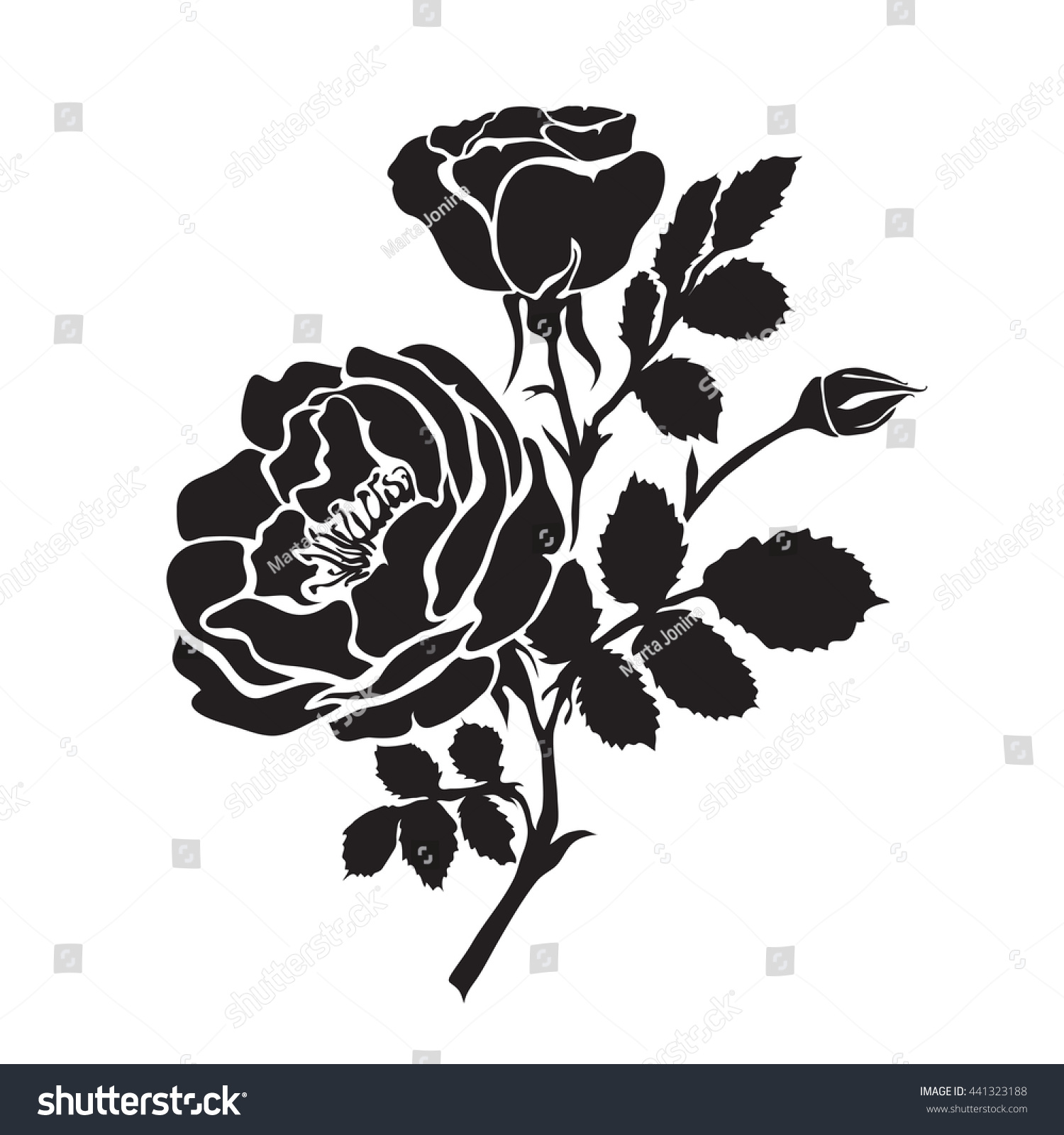 Silhouette Rose Branch Opened Flowers Buds Stock Vector 441323188 ...
