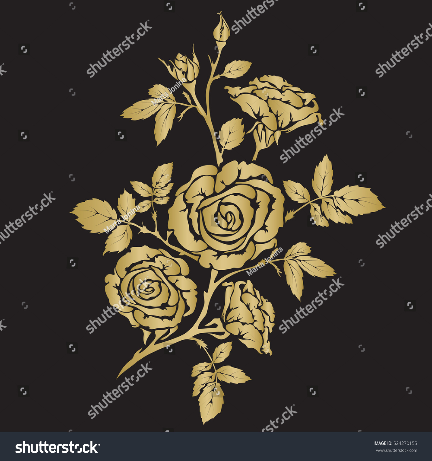 Silhouette Rose Branch Opened Flowers Buds Stock Photo (Photo ...