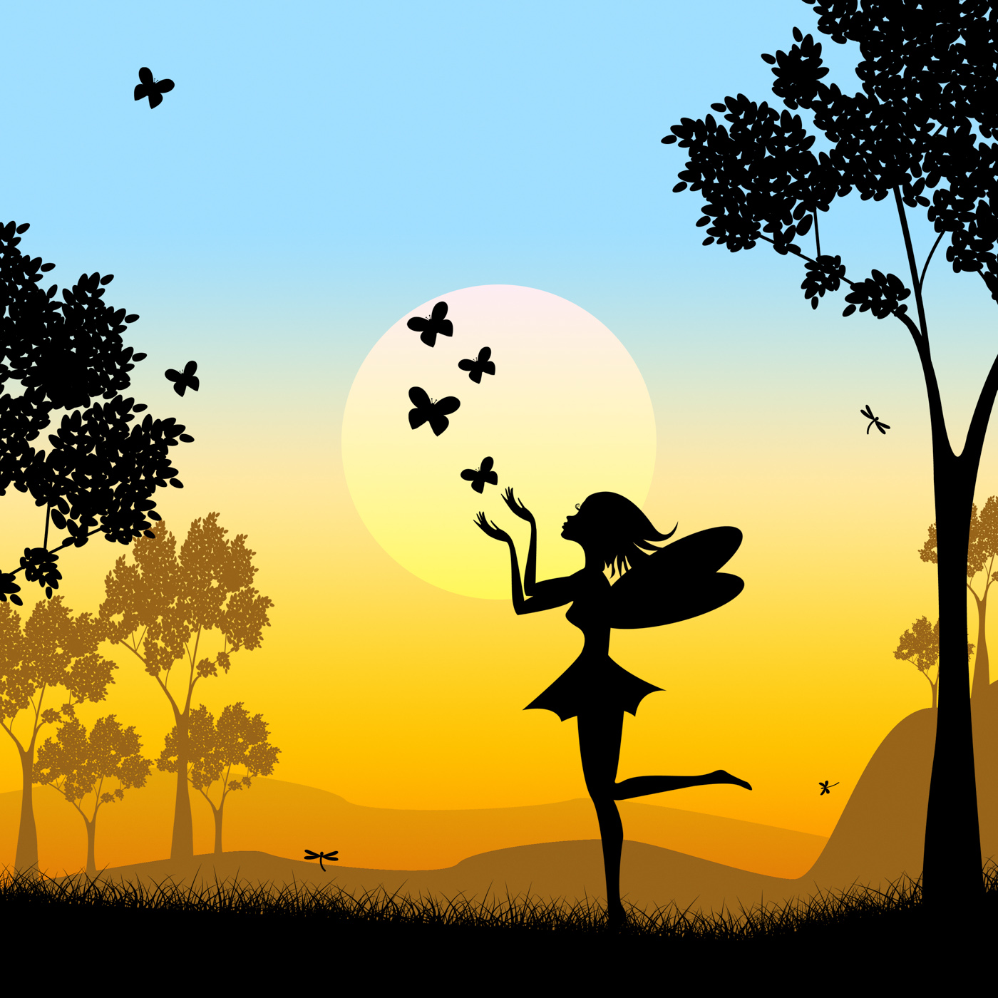 Silhouette fairy shows faries fairyland and silhouettes photo
