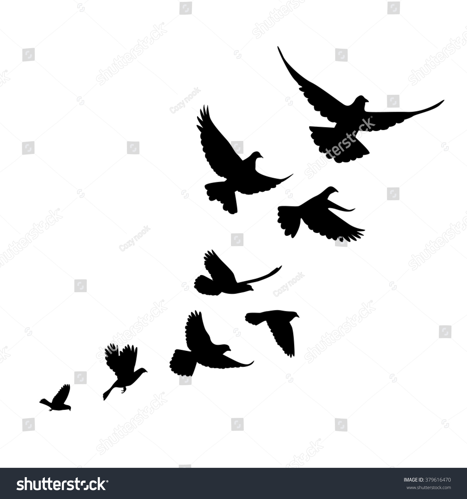 Flock Birds Pigeons Go Up Black Stock Vector 379616470 - Shutterstock