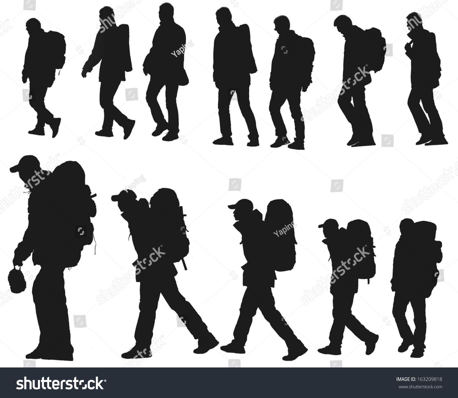 Silhouette Hikers Isolated On White Background Stock Photo & Image ...